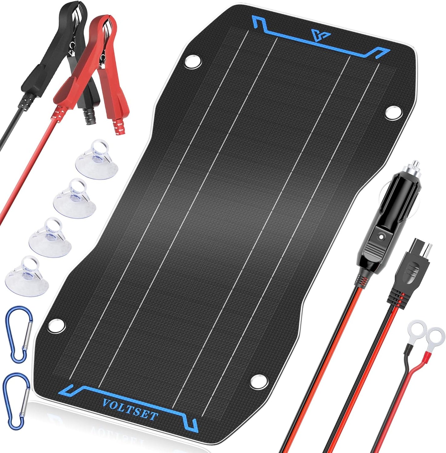 Voltset 30W 12V Flexible Solar Panel Battery Charger, Portable Waterproof Power Trickle Battery Charger & Maintainer Pro for Car Boat Automotive RV with Cigarette Lighter Plug & Alligator Clip