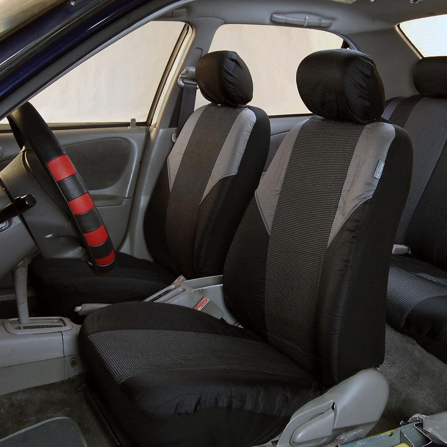 FH-FB064115 Cross Weave Fabric Seat Covers Airbag Compatible & Rear Split Bench Gray/Black