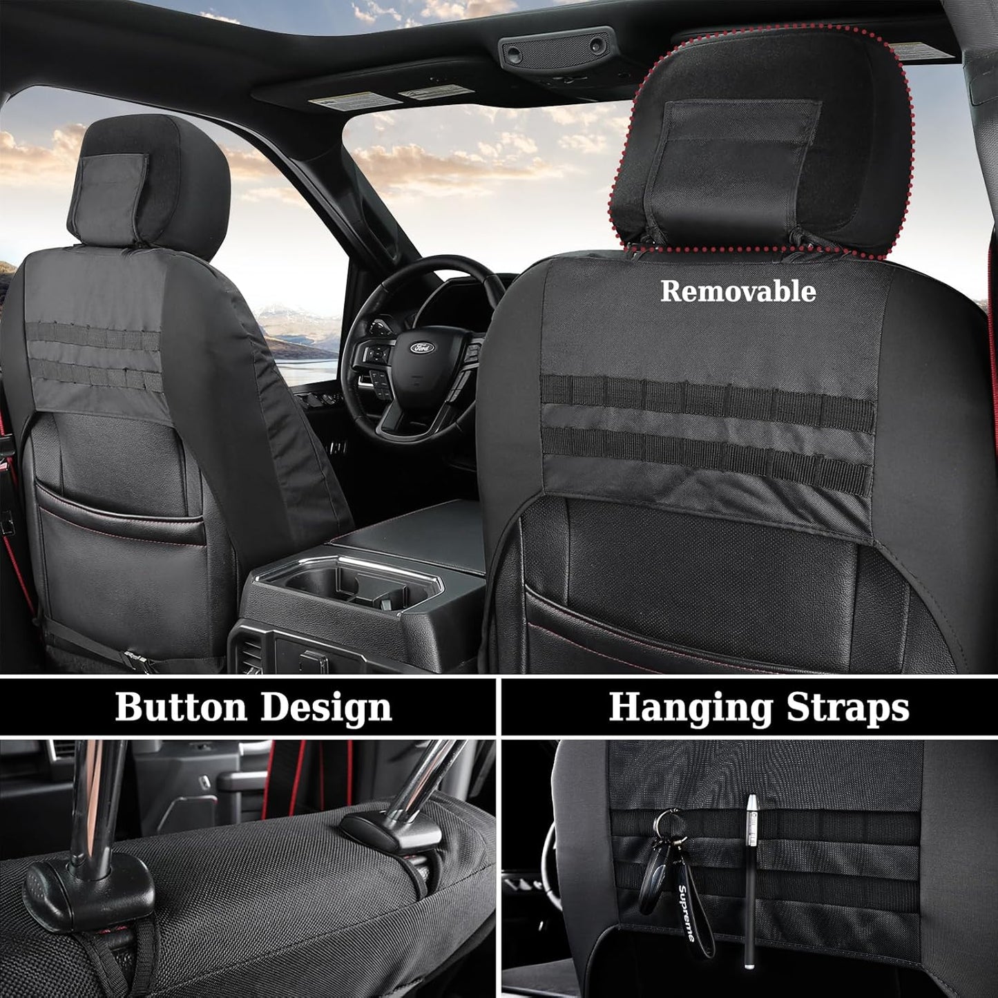 Coverado Front Seat Covers, Waterproof Oxford Seat Protector for Car Seat Cushions for Kids & Dogs, Pickup Truck Seat Covers Fit for 2015-2023 Ford F150&2017-2023 Ford F250 F350 F450(Black, 2PCS)
