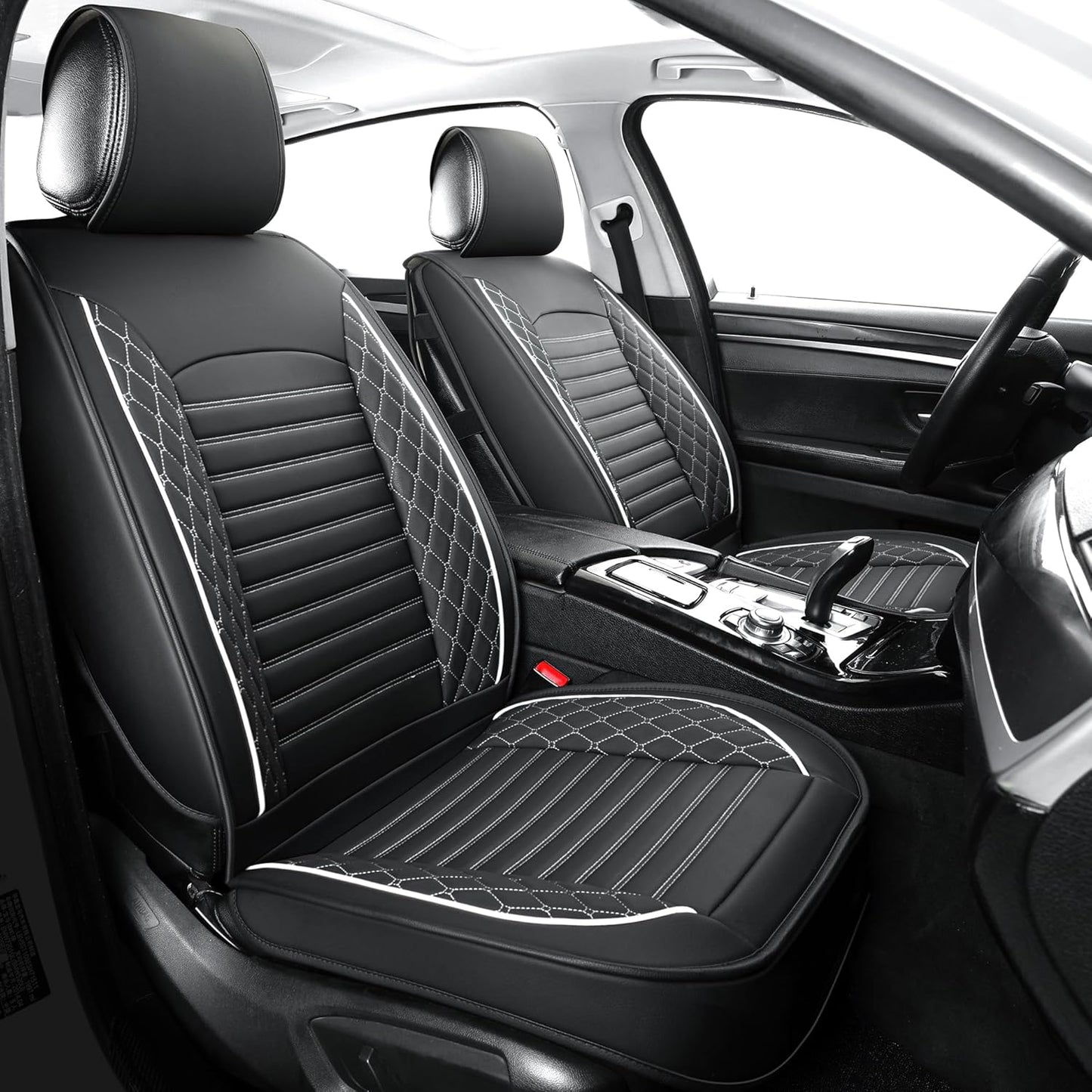 Vankerful Leather Seat Covers for Cars,Car Seat Covers Front Seats Only,Automotive Seat Covers for Trucks,SUV,Leatherette,Universal Fit，Vehicles Seats Cushions(Front Pair,Black)