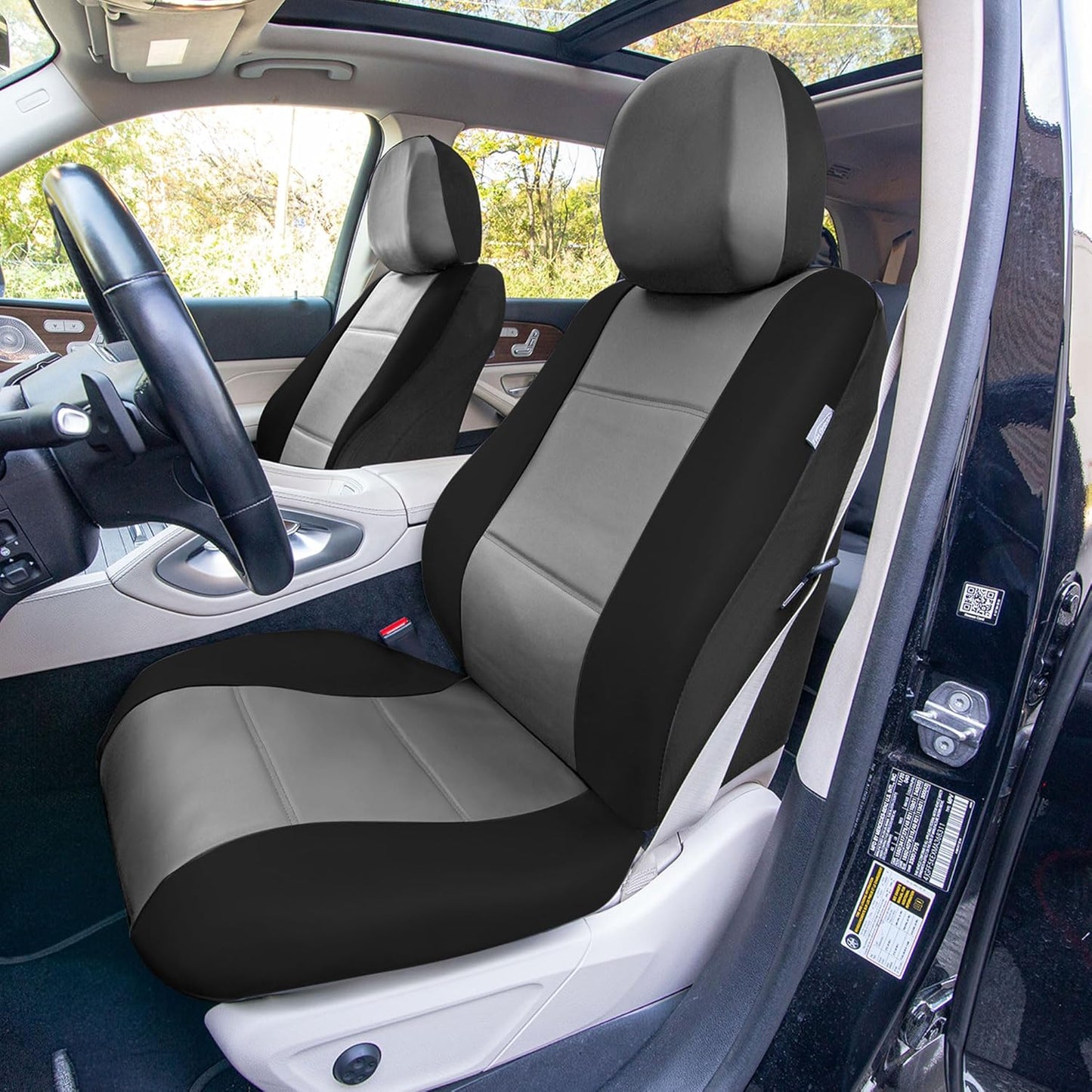 FH Group Universal Fit Front Car Seat Cover - Faux Leather (Gray/Black), Set of 2