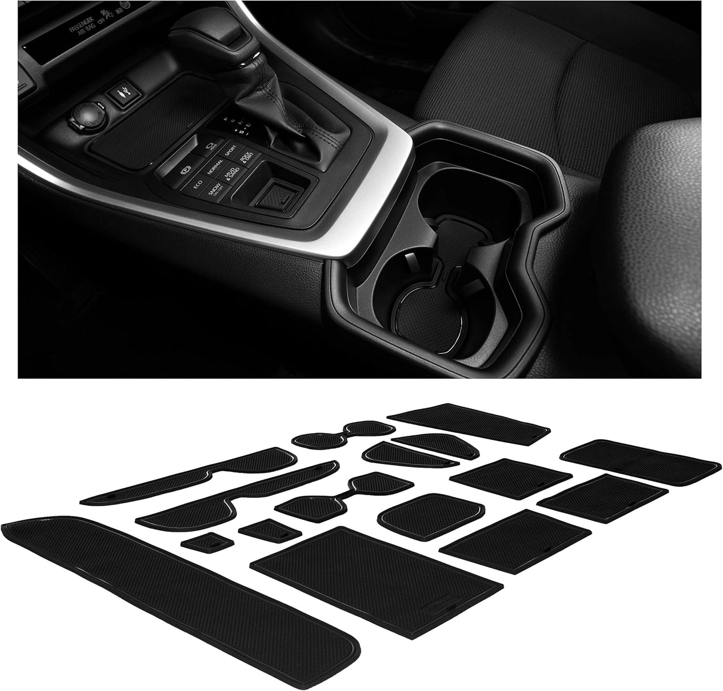 CupHolderHero Fits Toyota RAV4 2019-2024 Accessories - Premium Custom Non-Slip Anti-Dust Cup Holder Inserts, Center Console Liners, Door Pocket Mats, Interior Protection, 15pc Set, Orange Trim