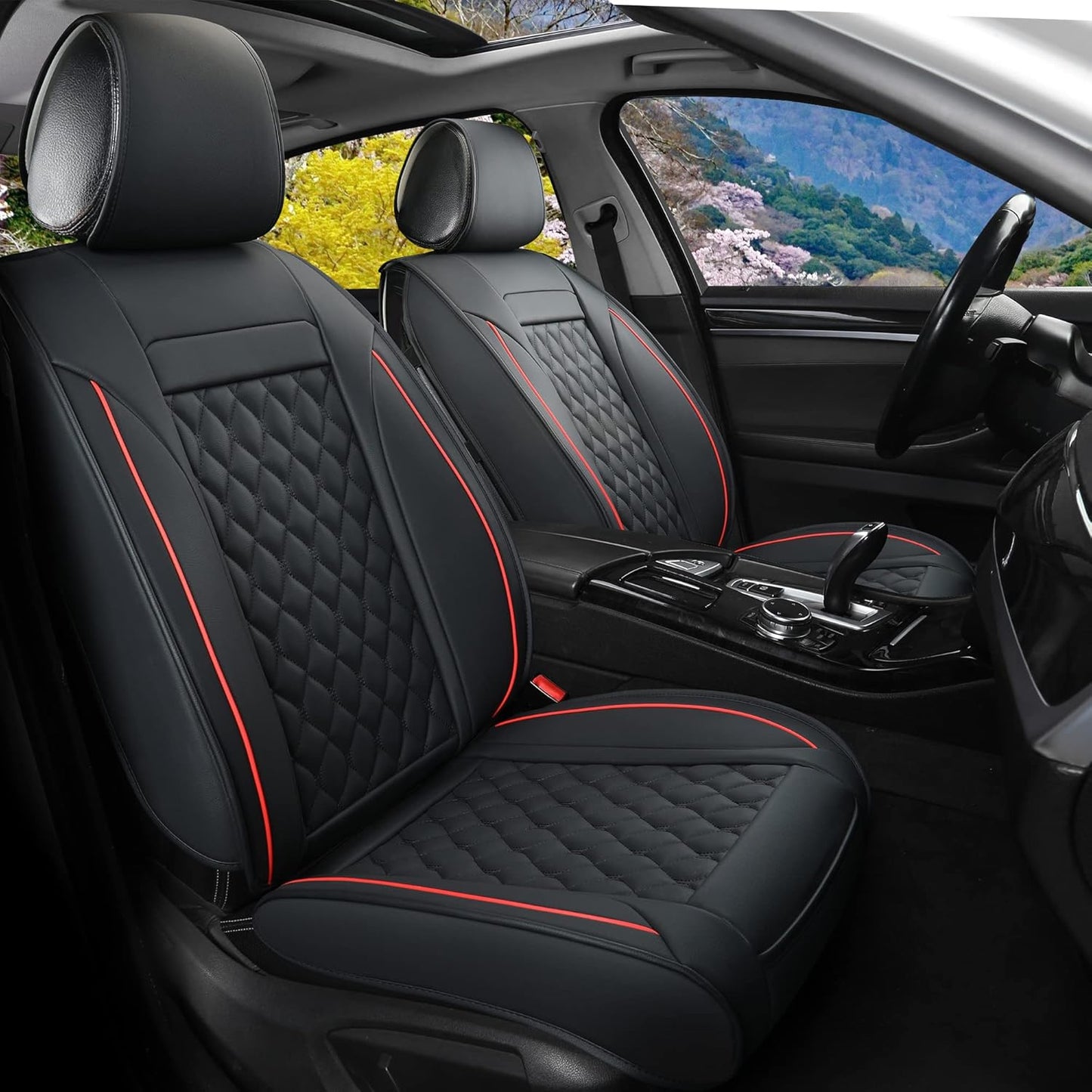 Vankerful Car Seat Covers Front Pair,Universal Fit for Most Cars,SUV,Sedans and Pick-up Trucks,Automotive Faux Leather Vehicle Cushion Covers(Front Pair,Black/Blue)