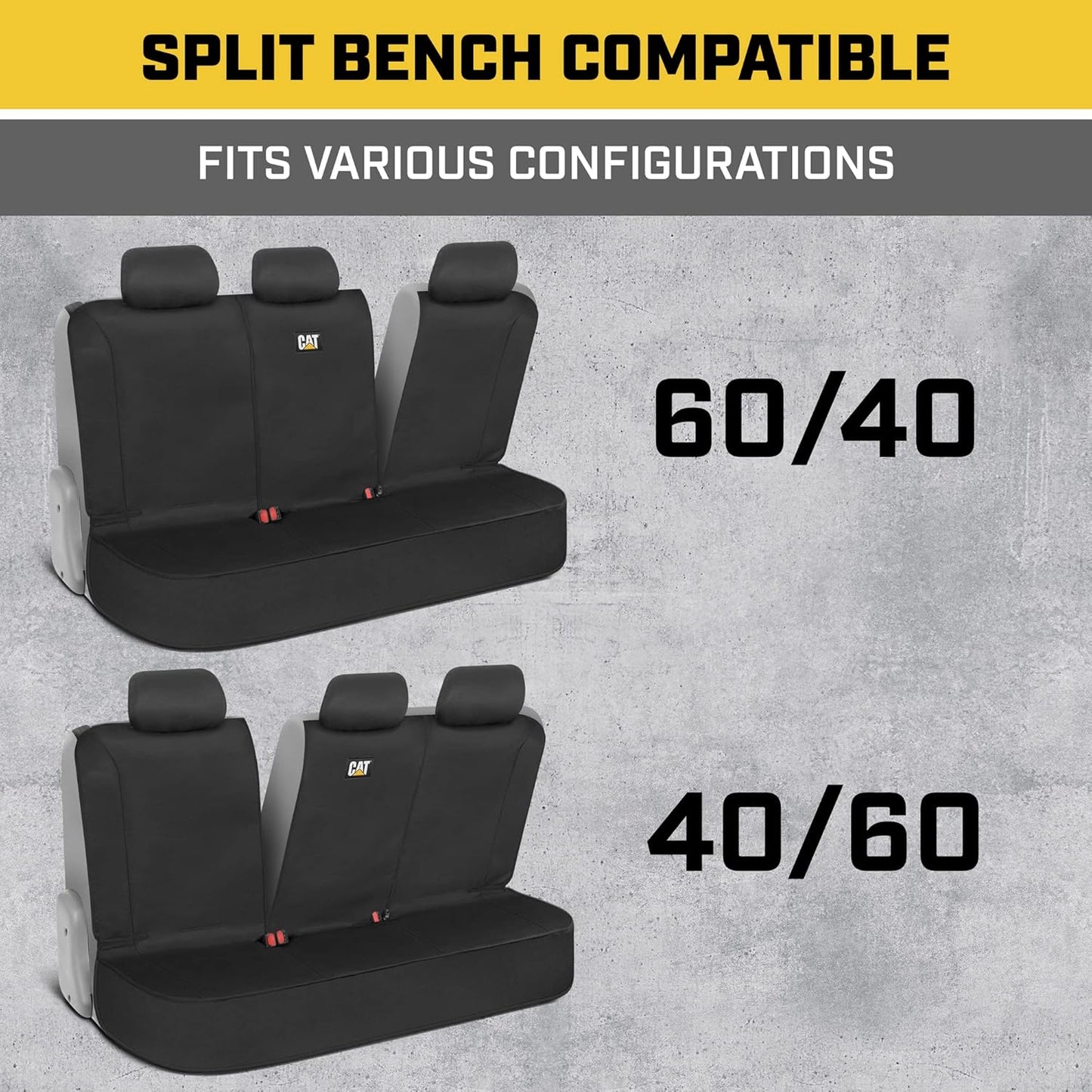 Cat Flexfit Black Rear Seat Cover for Car - Durable Canvas Material Back Car Seat Covers 60/40 Split Bench Protector – Back Seats Cover for Truck & SUV Rear Bench Protector Interior Car Accessories