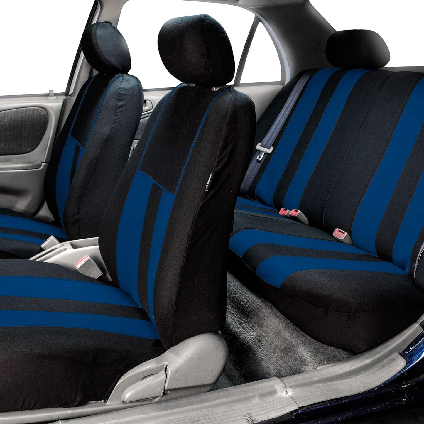 FH Group Three Row Striking Striped Full Set Car Seat Covers, Airbag Compatible & Split Ready – Universal Fit for Cars Trucks & SUVs (Blue) FB036217