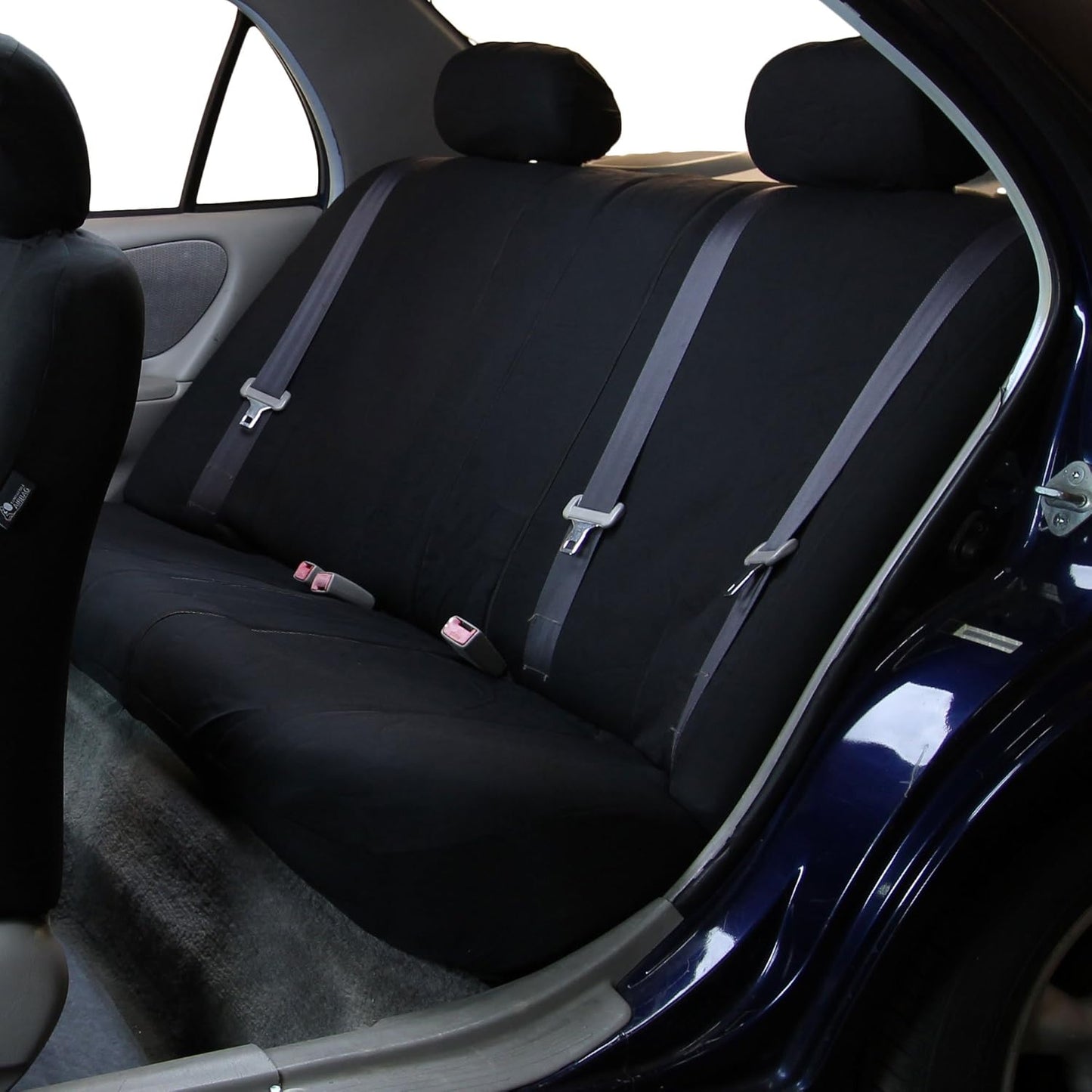 FH Group Car Seat Covers Flat Cloth Full Set – Universal Fit for Cars Trucks & SUVs (Black) FB050115 + F14403