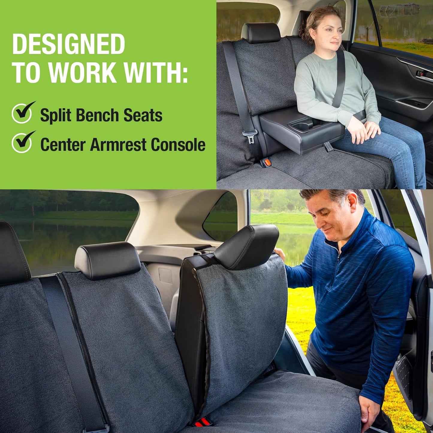 Season Guard Back Seat Towel Seat Cover for Cars; Great for After Gym Workouts, Dogs, and Outdoor Activities; Universal Fit for Cars SUVs Vans Trucks, EZ fit, Non Slip Grip, Grey