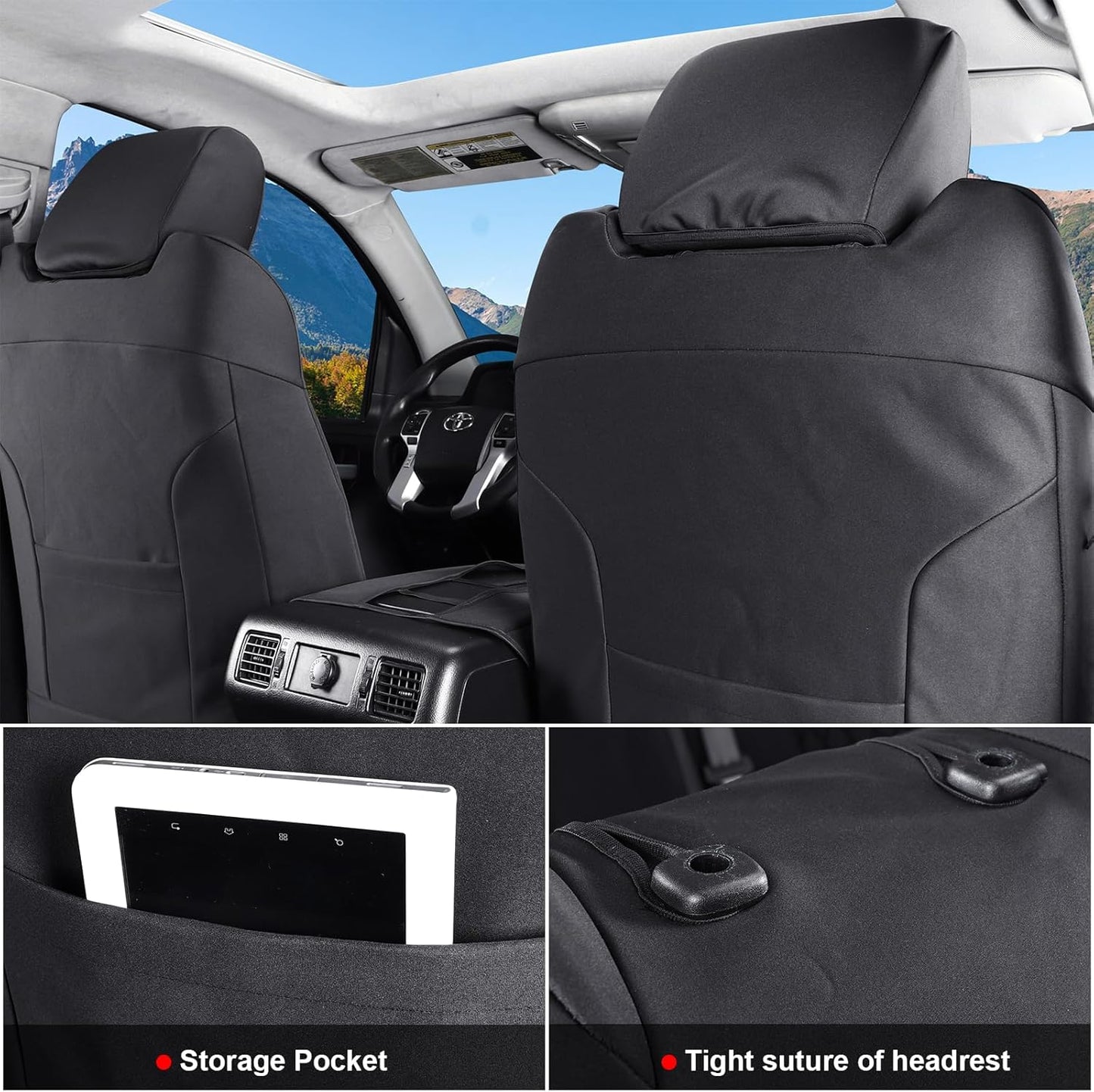 Coverado Tundra Car Seat Covers Front Pair, Waterproof Neoprene Seat Cover 2PCS for Truck, Pickup Custom Seat Cushion Protector Fit for 2014-2021 Toyota Tundra Crewmax/Double/Crew/Extended Cab, Black
