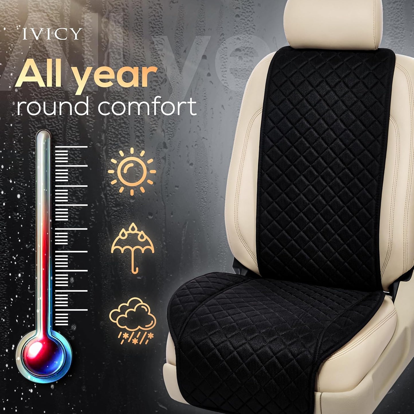 IVICY Linen Car Seat Cover for Cars - Non-Slip Soft & Breathable - Front Car Seat Protector Covers Universal Fits Most Automotive, Vans, SUVs, Trucks - 1 Unit - Black
