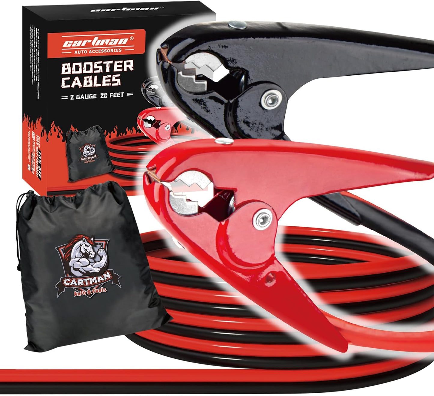 CARTMAN 1 Gauge 20 Feet Jumper Cables 800AMP Heavy Duty Booster Cables with Carry Bag