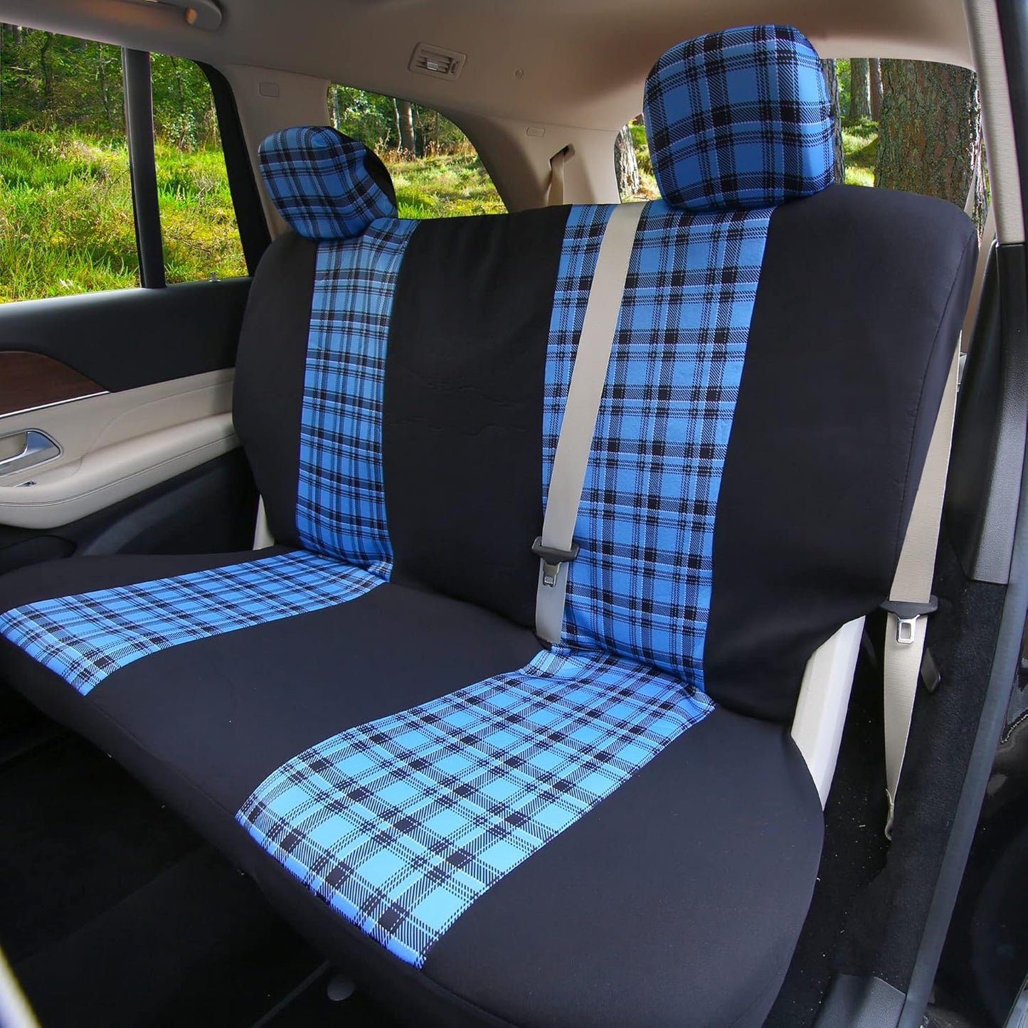 TLH Universal Car Seat Covers Tartan57 Plaid Print Blue Car Seat Covers Full Set in Flat Cloth, Automotive Interior Accessories Protector Universal Fit Seat Covers for Most Cars, Trucks, SUVs or Vans