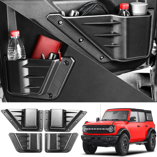 LEPZ 4PCS Front and Rear Door Storage Pockets Compatible for Ford Bronco Accessories,Door Side Organizer Box Fit Bronco 4-Door 2021 2022 2023 2024, Interior Storage Expansion Organizer Accessory