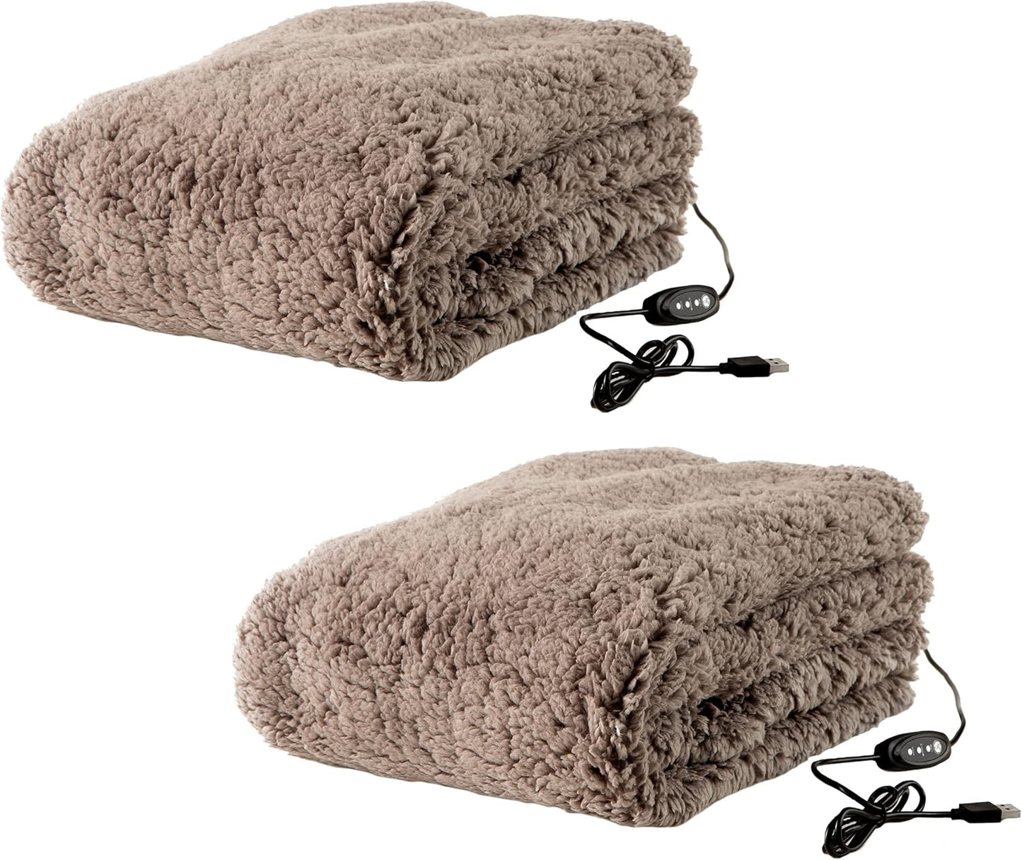 Stalwart Heated Blanket 2-Pack - USB-Powered Sherpa Throw Blankets for Travel, Home, Office, or Camping - Winter Car Accessories (Gray)