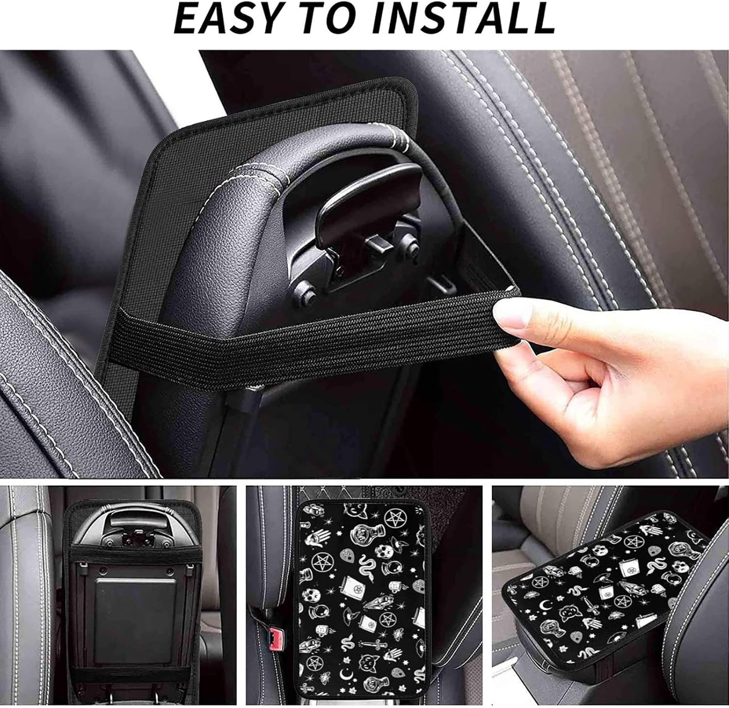 8PCS Gothic Car Accessories Interior Include Universal Steering Wheel Cover Front Car Seat Cover Shoulder Pads Car Coasters Armrest Pad Car Accessories Sets for Women Men Teens