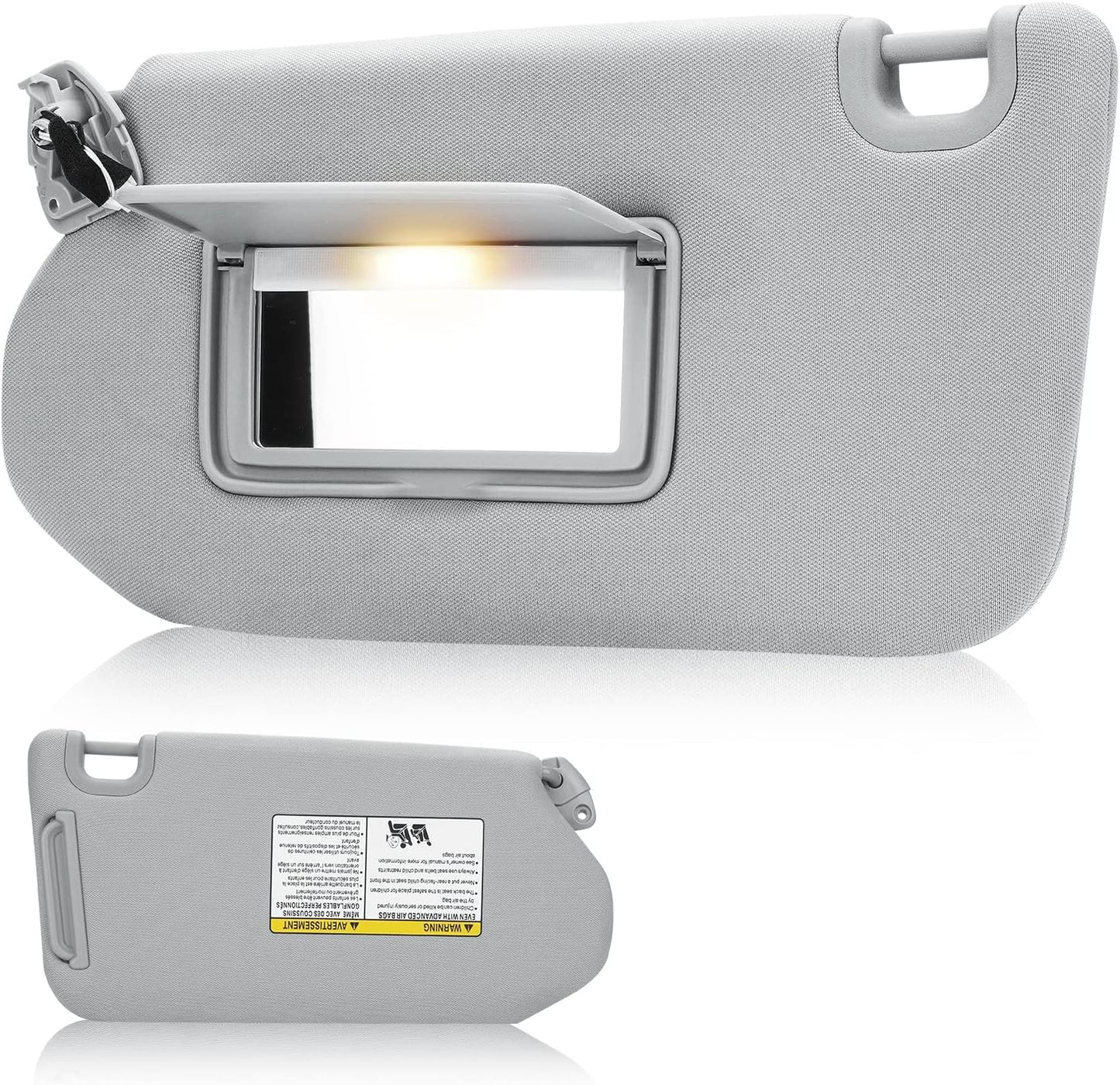 Youxmoto Grey Left Driver and Right Passenger Side Sun Visor with Light, Replacement for Nissan Pathfinder 2013-2018 / for Infiniti QX60 2014-2017/ for Infiniti JX35 2013, for 96401-9PB0A, 96400-9PB0A