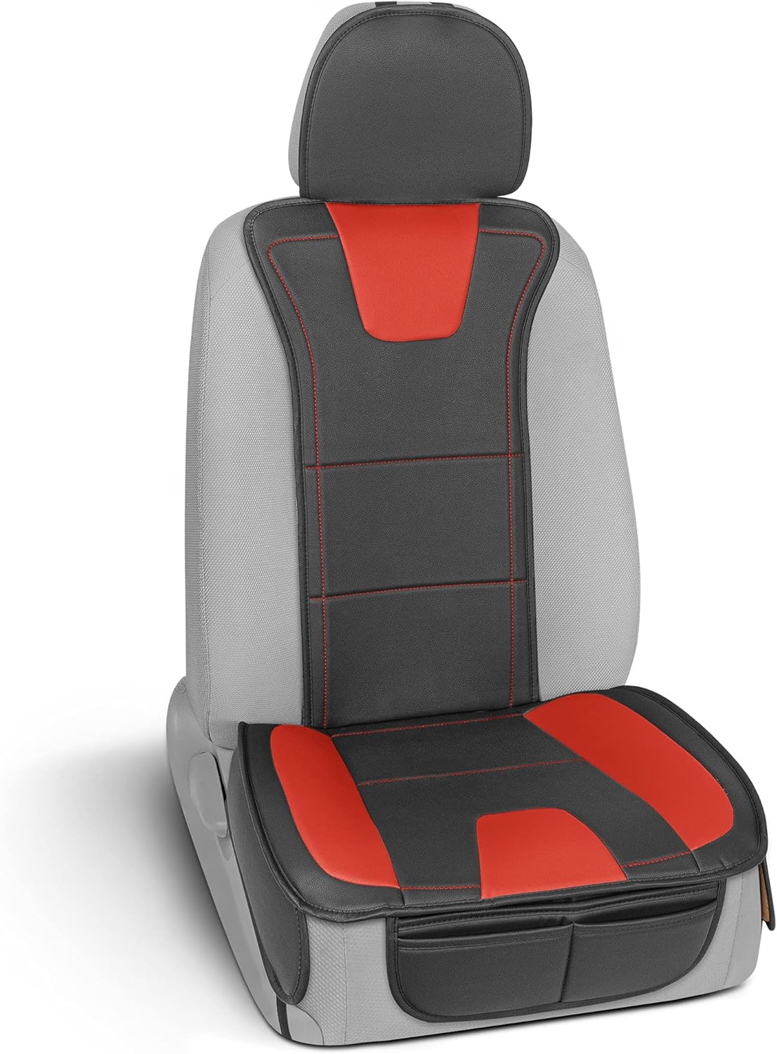 Motor Trend Faux Leather Car Seat Covers, 2 Piece Set – Premium Car Seat Cushions for Front Seats, Padded Car Seat Protectors with Storage Pocket, Seat Covers for Cars Trucks SUV (Red)