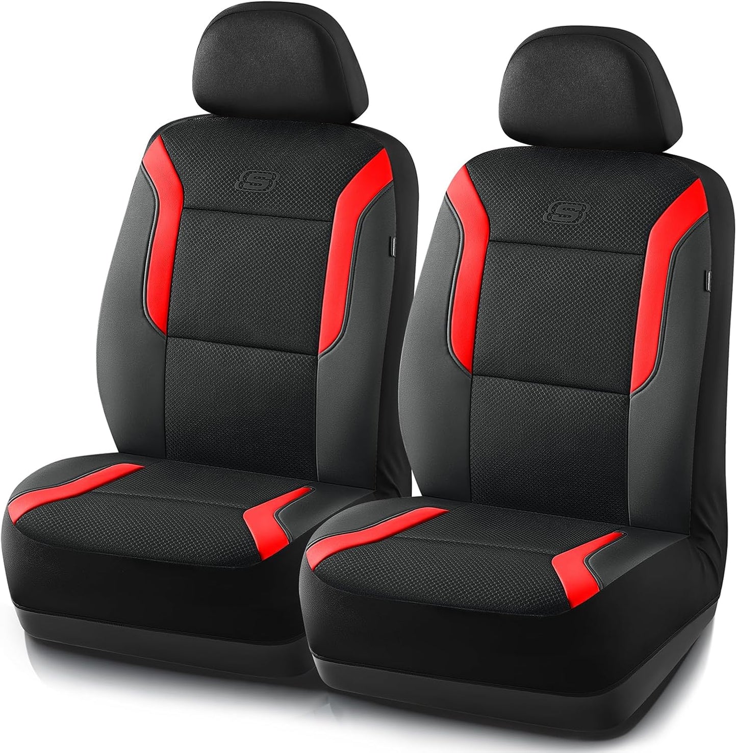 Skechers Memory Foam Car Seat Covers, Air Cool Mesh Thick Seat Covers, Slip-ins Front Seat Cover, Airbag Compatible, Automotive Comfort & Protection for Most Cars,Vans,Trucks, SUVs,Red