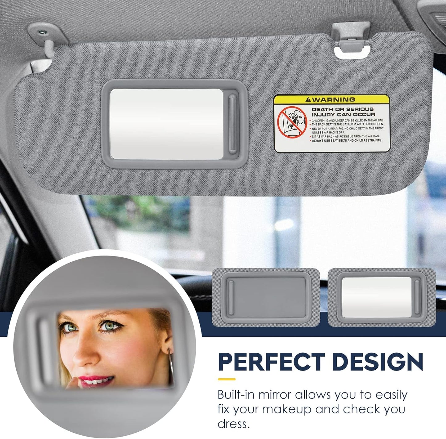 2Pcs Driver & Passenger Side Sun Visor Without Light Fit for Hyundai Elantra 2011 2012 2013 2014 2015, Replace for 852103X000TX, 852203X000TX Gray