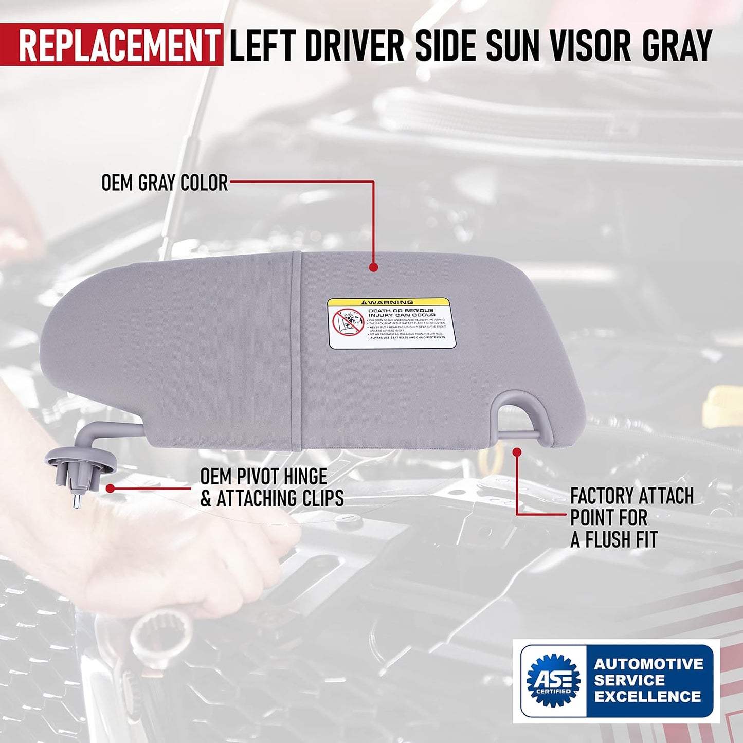 AA IGNITION Left Driver Side Sun Visor Grey - Compatible with Dodge Ram 1500, 2500, 3500 (2002-2009) - Replaces 1CT11TL2AA, 0XB05TL2AA
