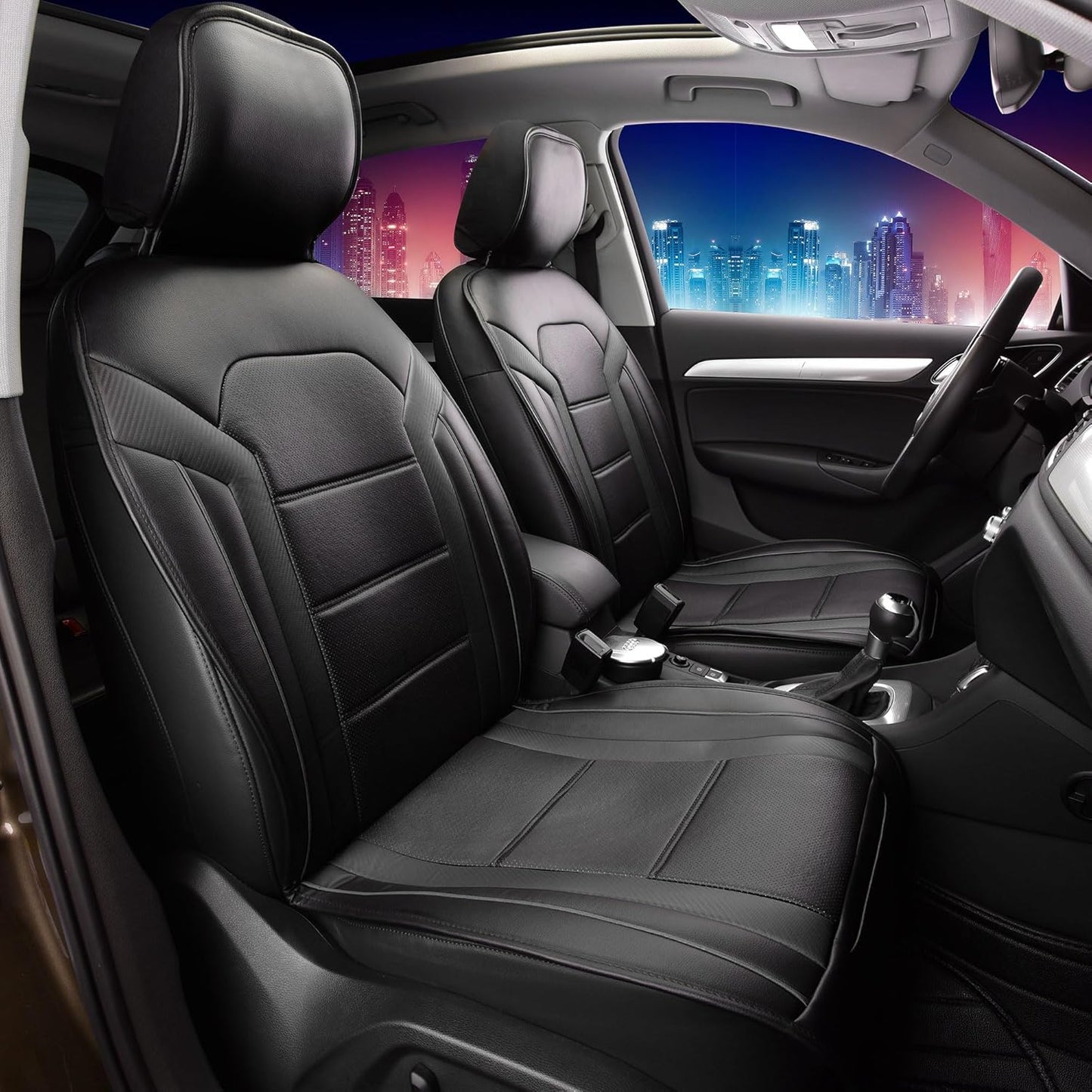 FH Group Front Set Faux Leather Car Seat Cushions - Seat Covers for Low Back Seat, Universal Fit, Airbag Compatible Seat Cover for SUV, Sedan, Black