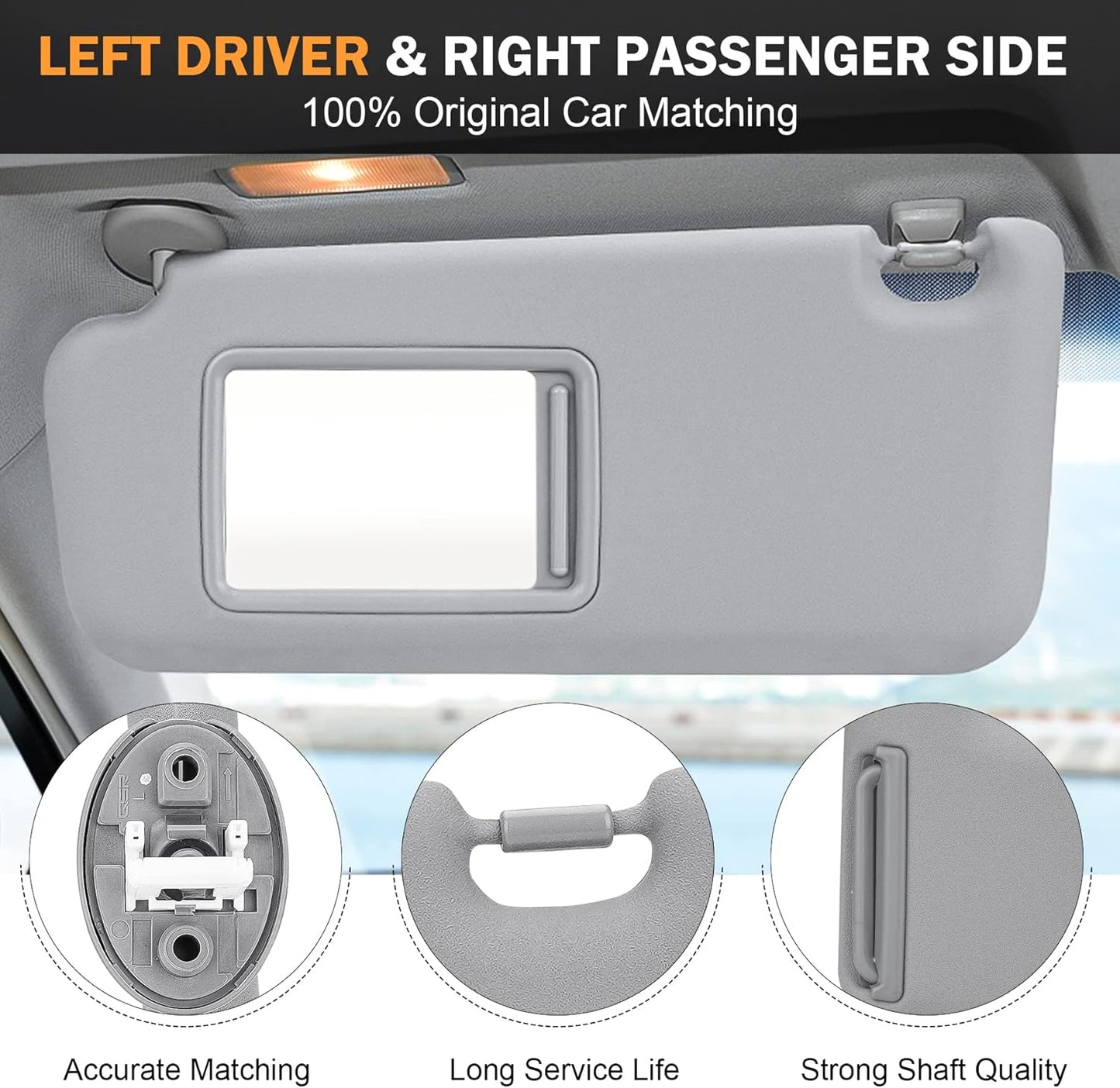 TadaMark Left Driver & Right Passenger Side Sun Visor Fit for Toyota RAV4 2006 2007 2008 2009 2010 2011 2012 2013 Gray with Light Replace # ‎74320-42501-B2 74310-42452-B2 (1 Pair)