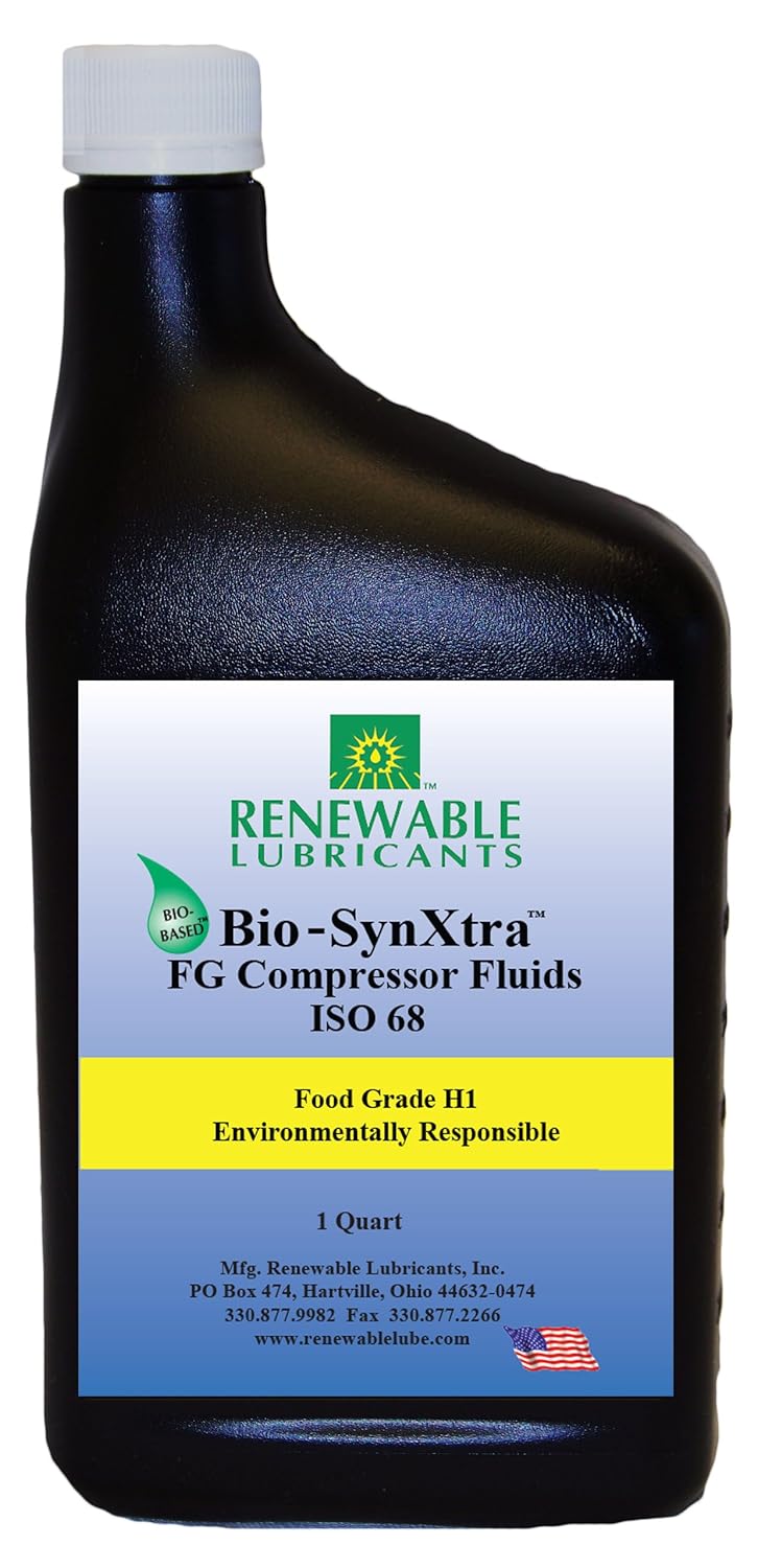 Renewable Lubricants Bio-SynXtra Food Grade ISO 68 Compressor Oil, 1 Quart Bottle