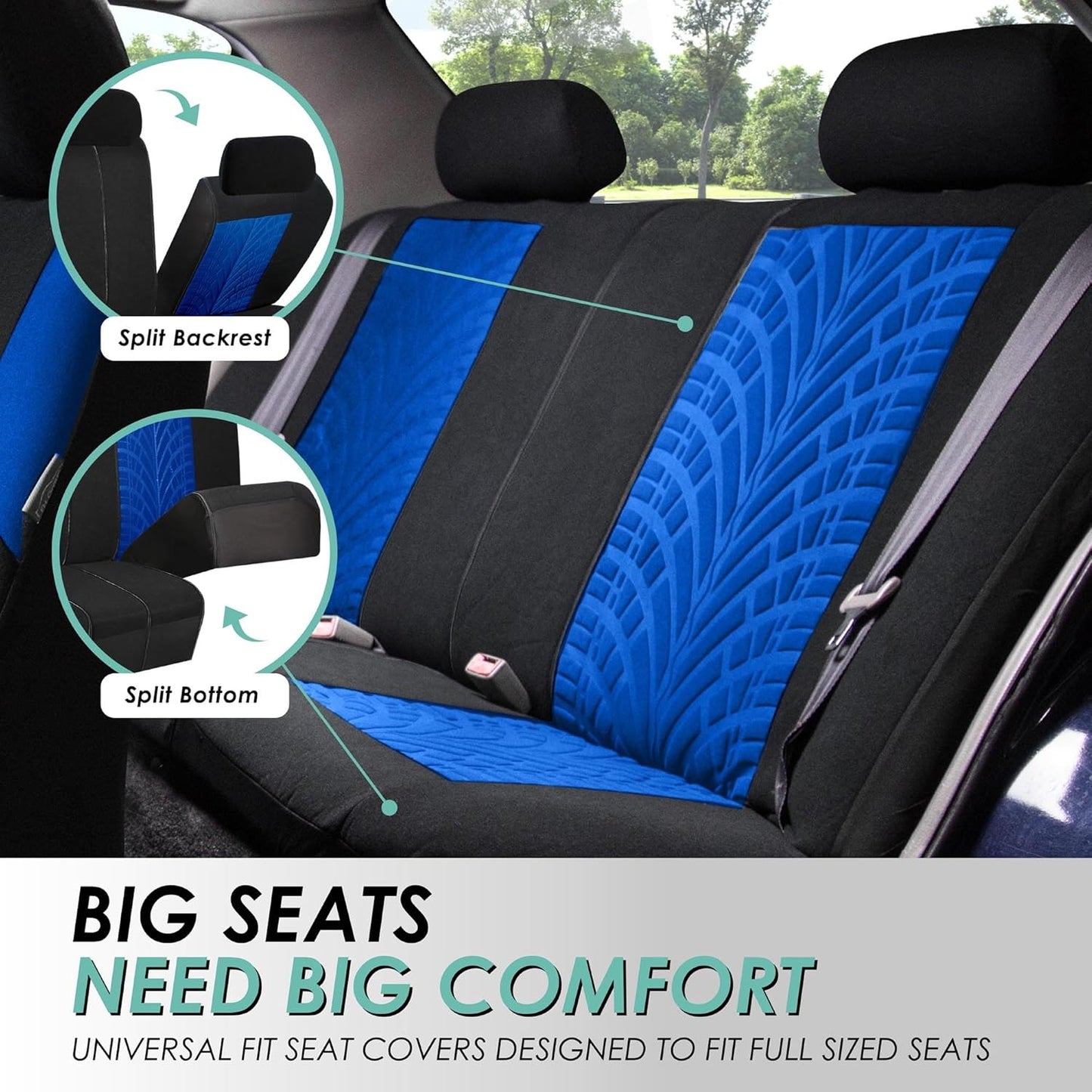 FH Group Travel Master Full Set Car Seat Covers– Universal Fit for Cars Trucks and SUVs (Blue) FB071115 + F11306