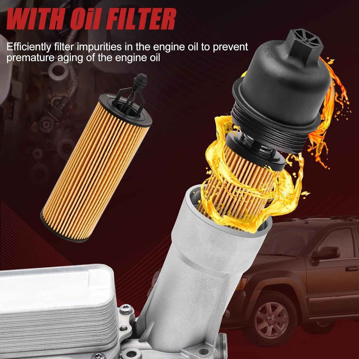 926-876 Aluminum Engine Oil Cooler Oil Filter Housing Adapter for Dodge Avenger Challenger Charger Durango Grand Caravan Journey, Grand Cherokee Wrangler, Chrysler 200 300 Town Country, Ram 3.6L