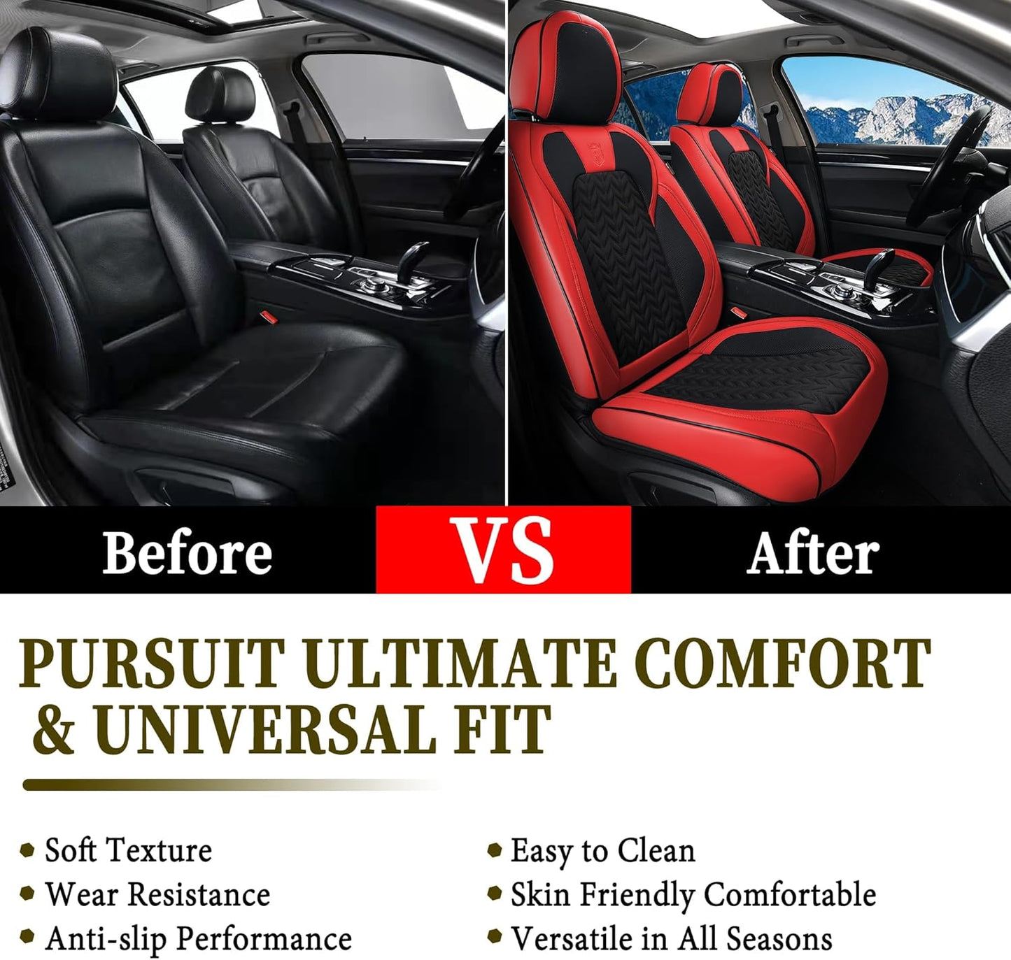 Coverado Car Seat Cover, Front Seat Cover, 2PCS Car Seat Protector, Seat Covers for Cars, Breathable Faux Leather Car Seat Cushion, Car Seat Protector, Red Car Seat Covers Winter Fit for Most Vehicles