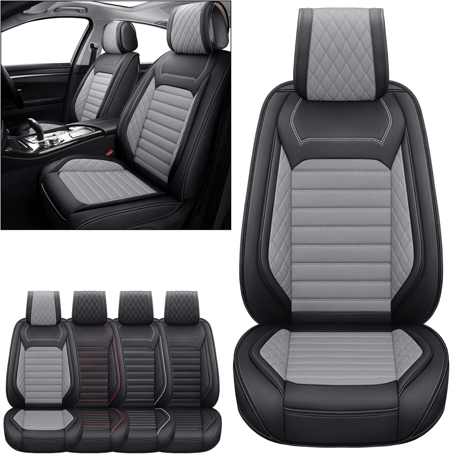 Aierxuan Driver Seat Covers Waterproof Leather Universal Fit for Nissan Rogue Murano Maxima Pathfinder Kia Soul Forte Sorento Optima Honda Hyundai Buick Mazda Jetta Passat (2PCS Front/Black-Red)