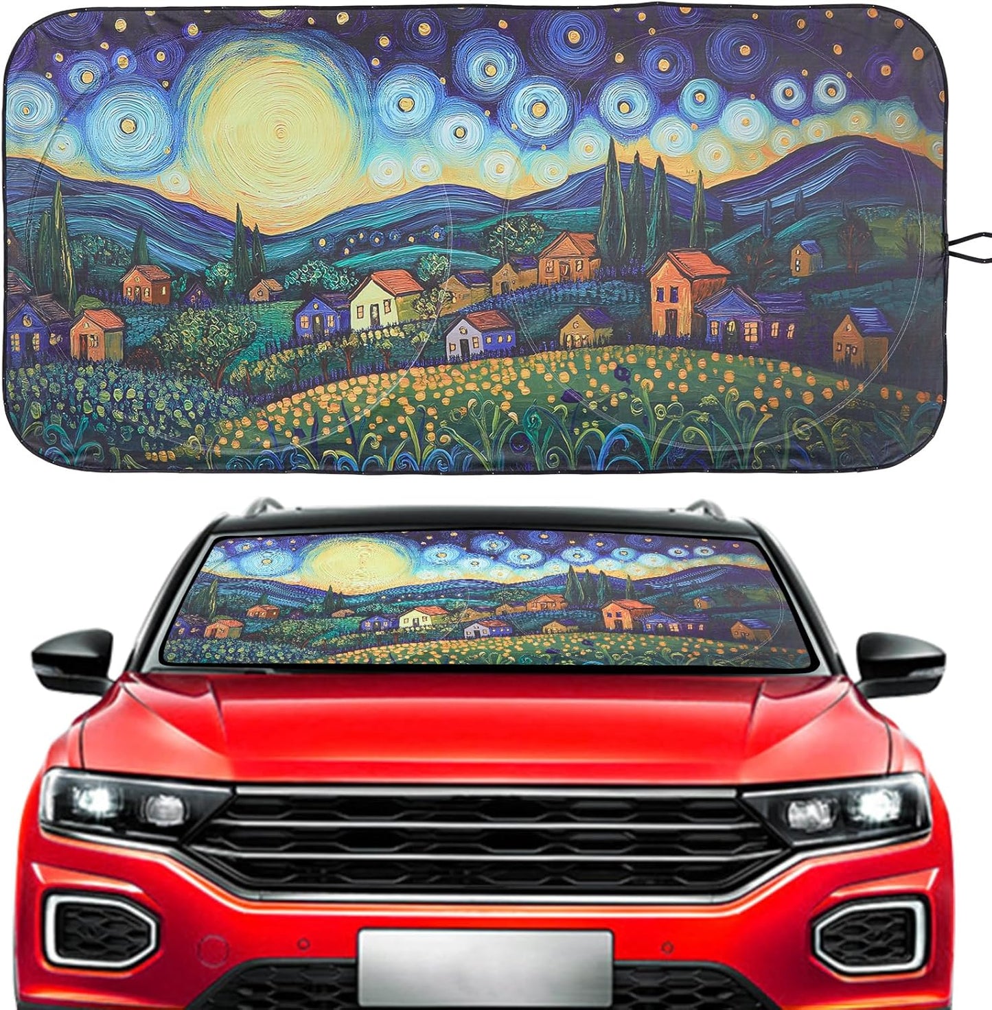 Vepagoo 2-Piece Car Windshield Sun Shade Cover, Auto Sun Shield Heat Protector for Front Window with Storage Bag, Car Sunscreen UV Reflector Protect Dashboard 28x31 inches