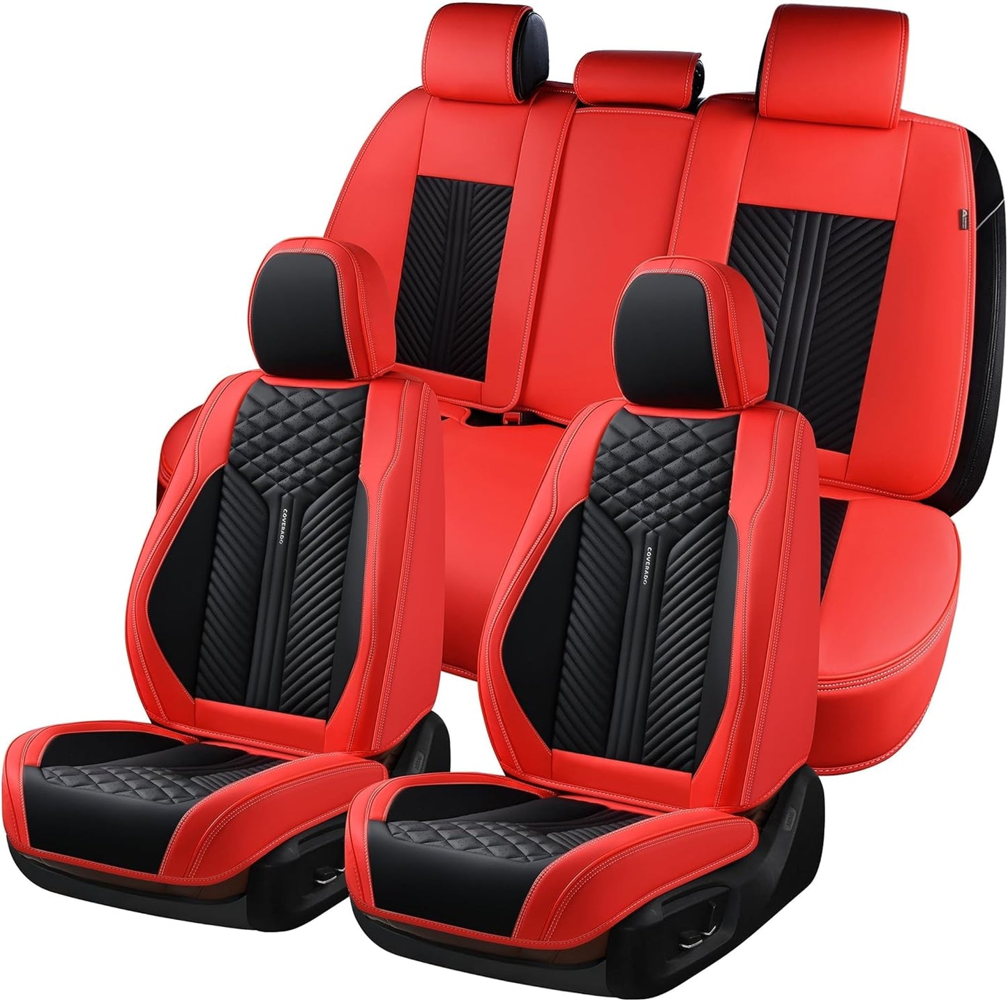 Coverado Car Seat Cover, Front Seat Cover, 2PCS Car Seat Protector, Seat Covers for Cars, Breathable Faux Leather Car Seat Cushion, Car Seat Protector, Red Car Seat Covers Winter Fit for Most Vehicles