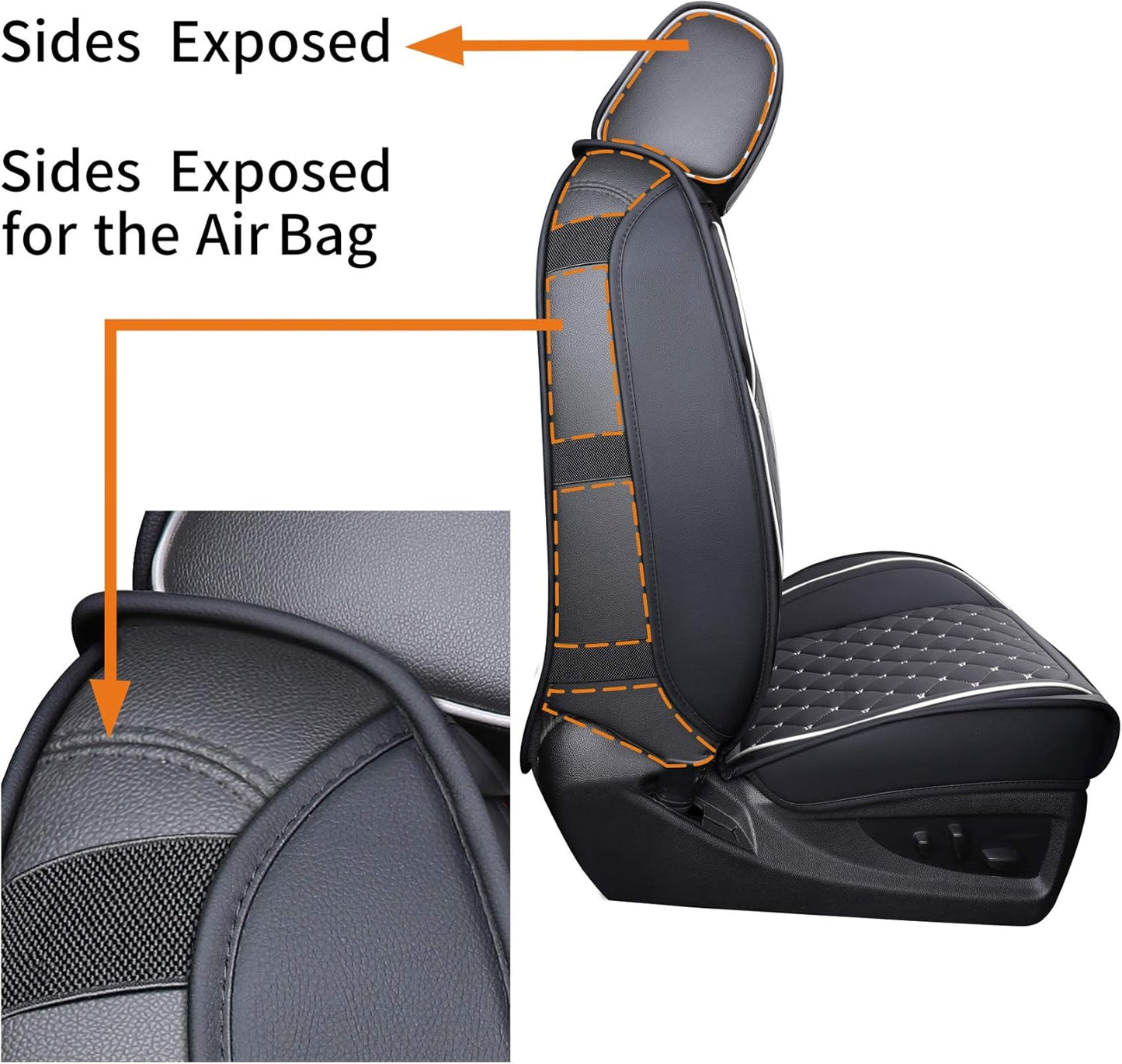 YIERTAI Chevy Silverado GMC Sierra Seat Covers Custom Fit 2007-2025 1500 2500 3500 HD Pickup Truck Crew Double Cab Waterproof Leather Front Car Cushions(2 PCS Front, Black-White)