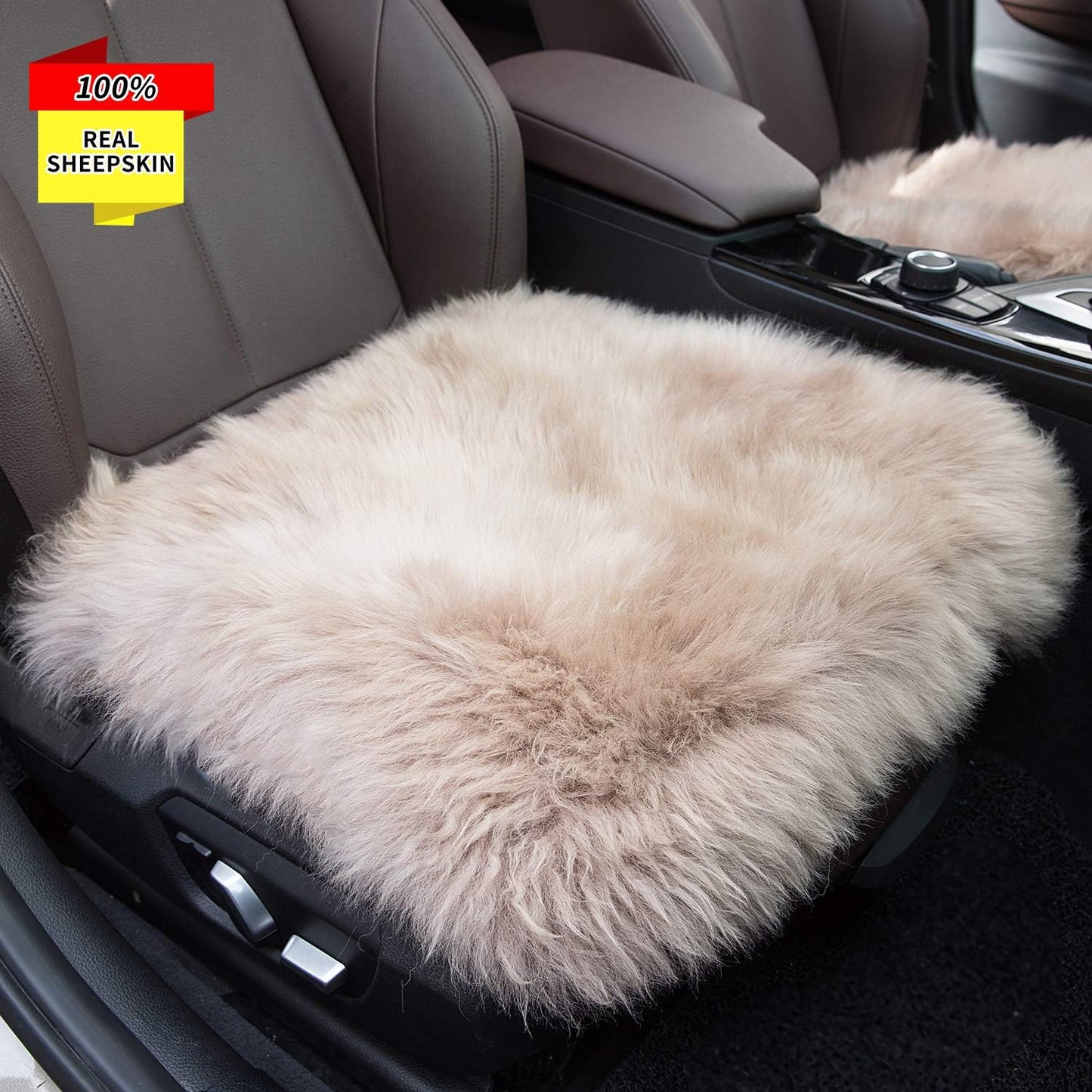 Sisha-A Winter Warmth: Universal Sheepskin Seat Cushion Cover - Natural Wool, for Cars, Trucks, SUVs & Vans - Cozy & Stylish Driving Companion Rear Beige Yellow