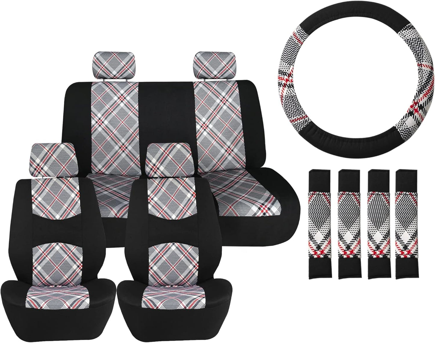 TLH Universal Car Seat Covers Tartan57 Plaid Print Blue Car Seat Covers Full Set in Flat Cloth, Automotive Interior Accessories Protector Universal Fit Seat Covers for Most Cars, Trucks, SUVs or Vans