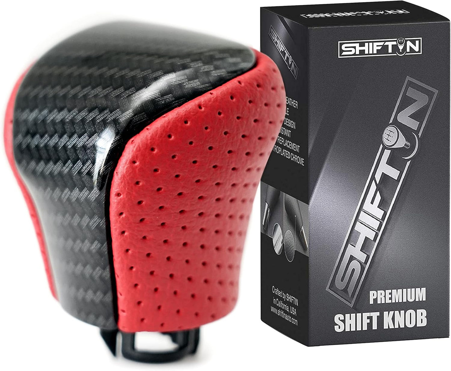 SHIFTIN Leather & Carbon Fiber Wood Trim Gear Shift Knob Gearbox Shifter for Lexus LS460 F-Sport LS-460-L LS600 LS-600h-L and Fits Lexus LX570 LX 570 (Black Leather / Carbon Fiber Pattern)