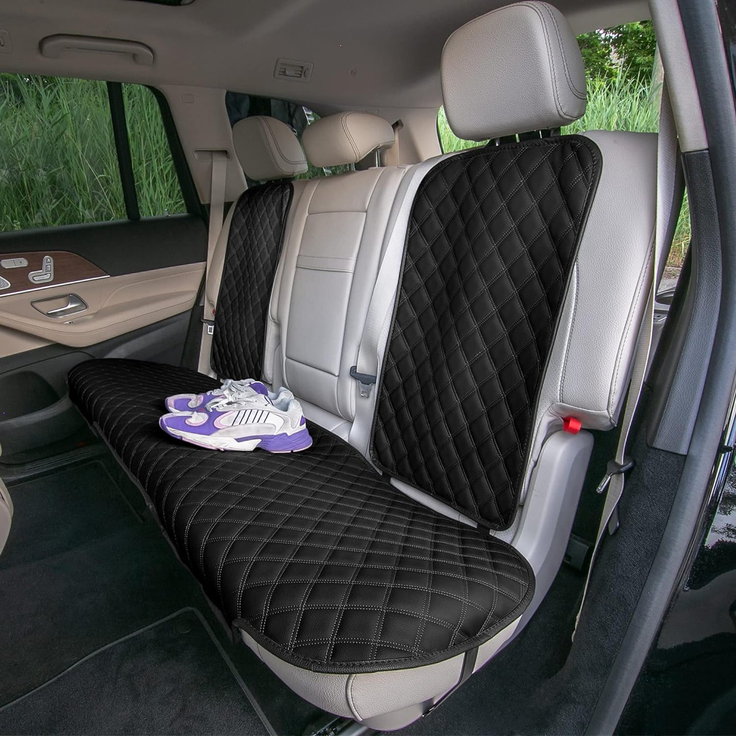 FH Group Car Seat Cushion Rear Set Black Faux Leather Automotive Seat Cushions - Universal Fit, Rear Car Seat Cushions with Non-Slip Silicone Backing for SUV, Sedan, Van, Black - Rear Set