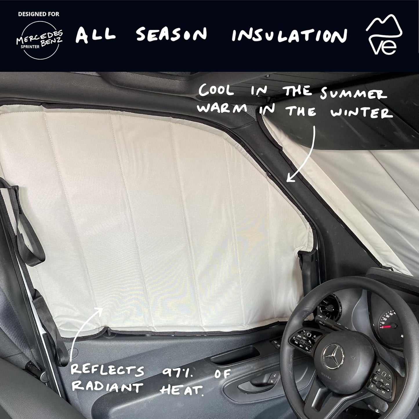 VanEssential New MERC 2019-Current Sprinter Van Insulated Blackout Front Door Covers (Pair) - Cool Gray