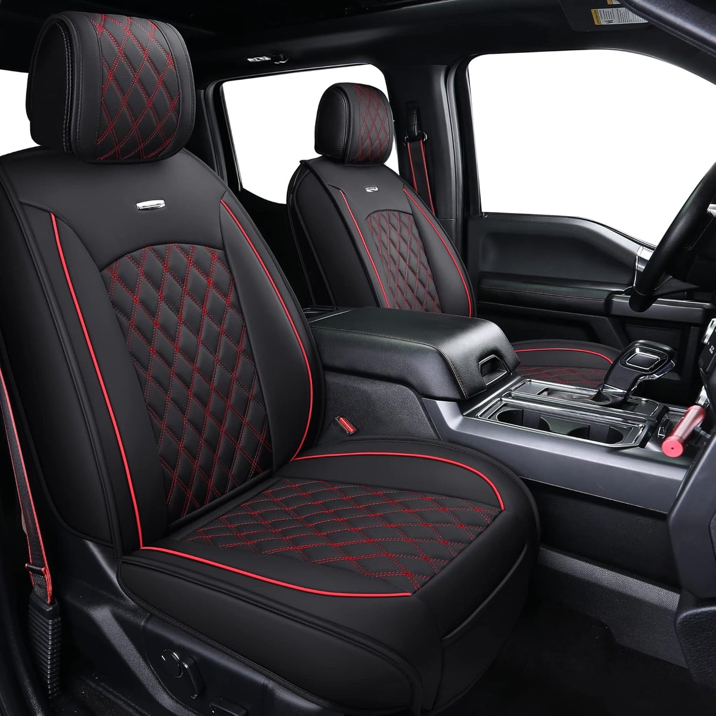 Aierxuan Front Seats Covers for Ford F150 2009-2025 Waterproof Leather Truck Pickup Custom Fit for 2017-2025 F250 F350 F450 Supercrew Regular Extended Cab(2 PCS Front, Black-White)