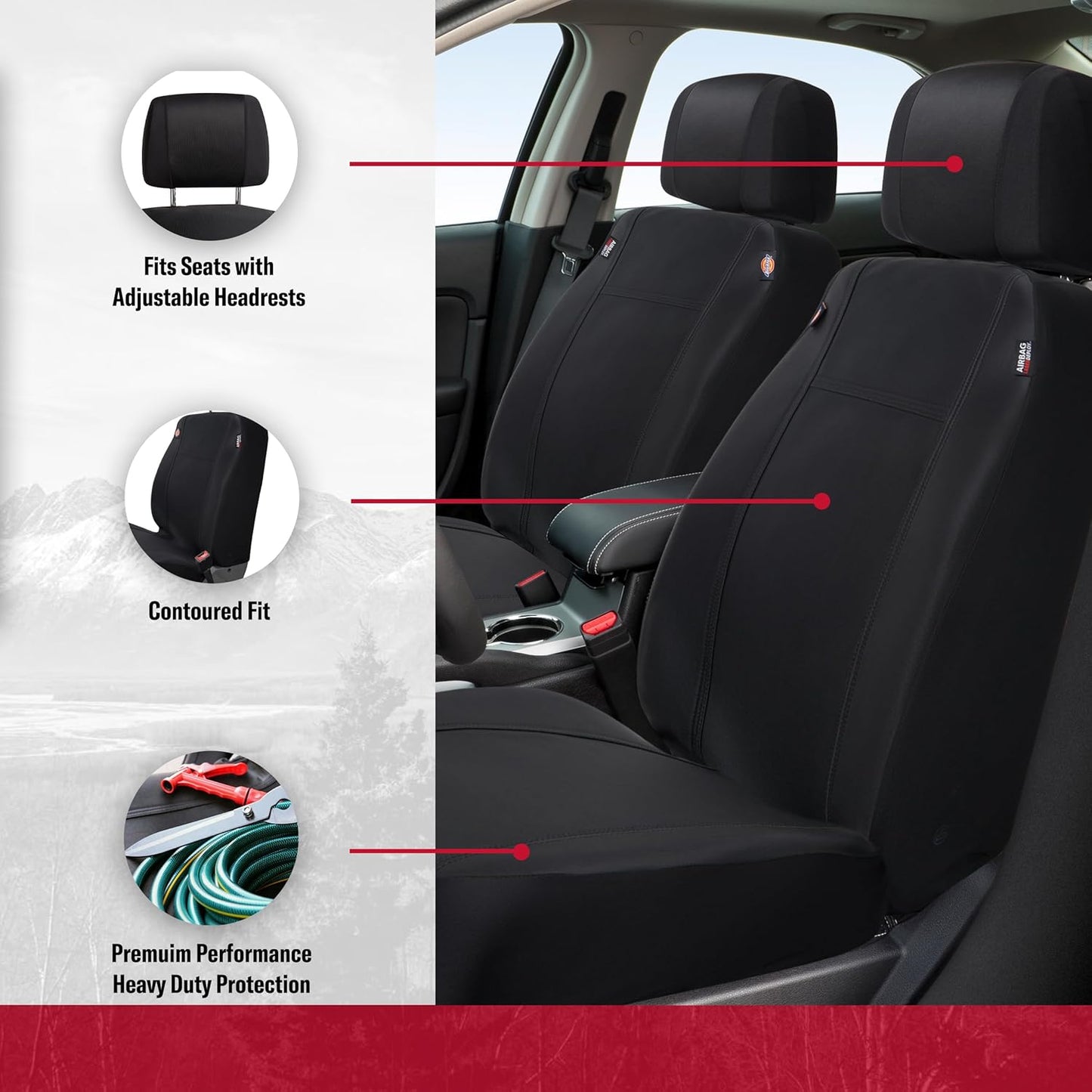 Dickies 2-Piece Puncture-Resistant Front Seat Covers for Cars, Trucks, SUVs — Black