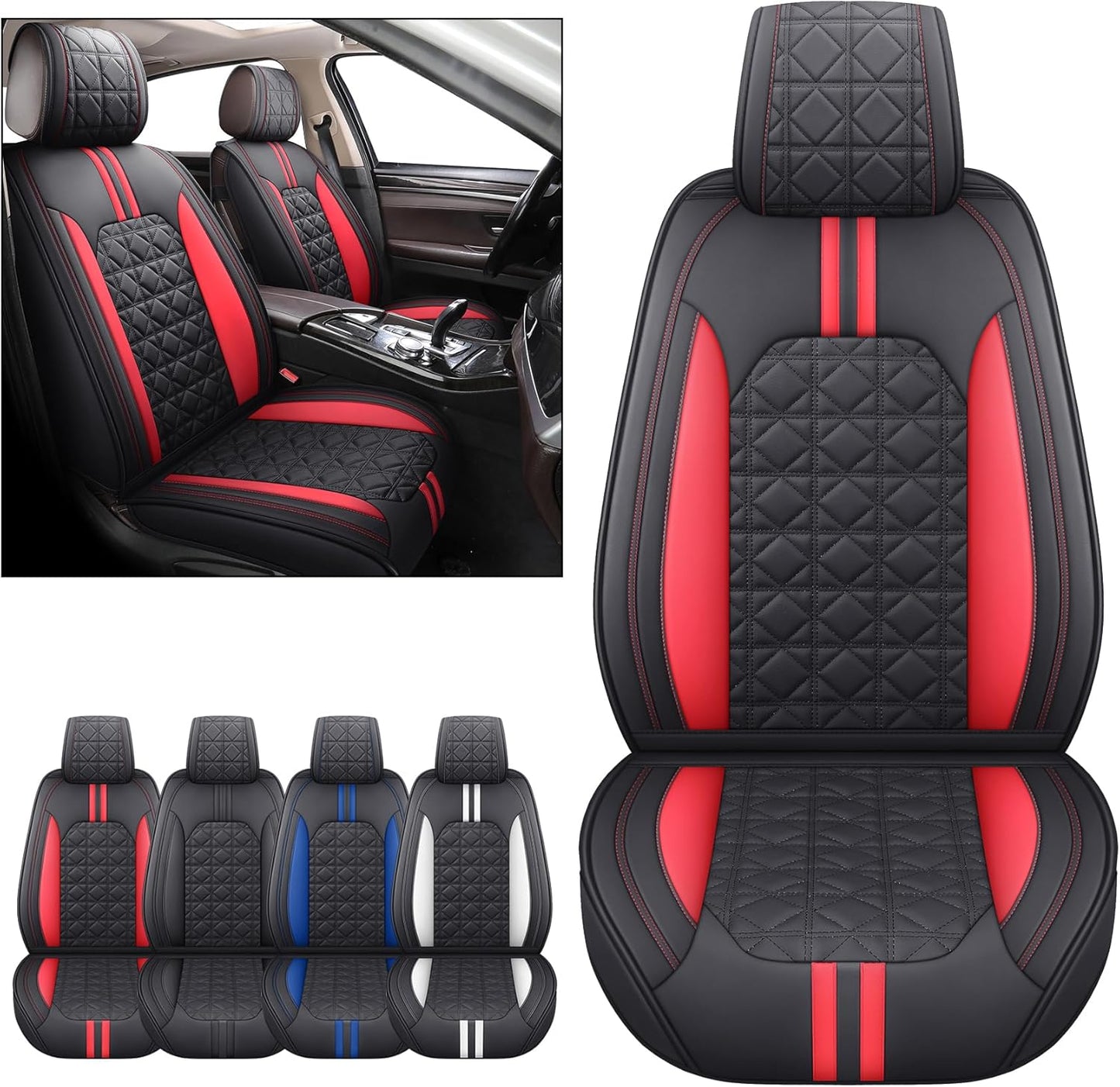 YIERTAI Universal Car Seat Covers Compatible with Toyota Corolla Highlander Honda Civic Odyssey Hybrid Ford Ranger Nissan Rogue Altima Waterproof Leather(2 PCS Front/Black-Brown)