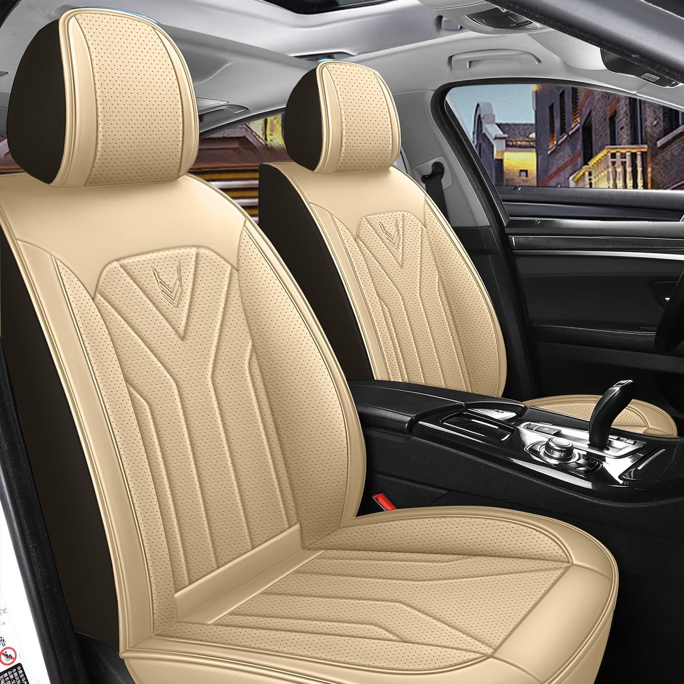 QUYDDC Car Seat Covers Full Set 3D Foam Back Support, 2 Front Seats Universal Fit for Most Trucks,Sedan and SUVs, Waterproof PU Leather Super Breathable, Storage Bags, All Season, Red +White
