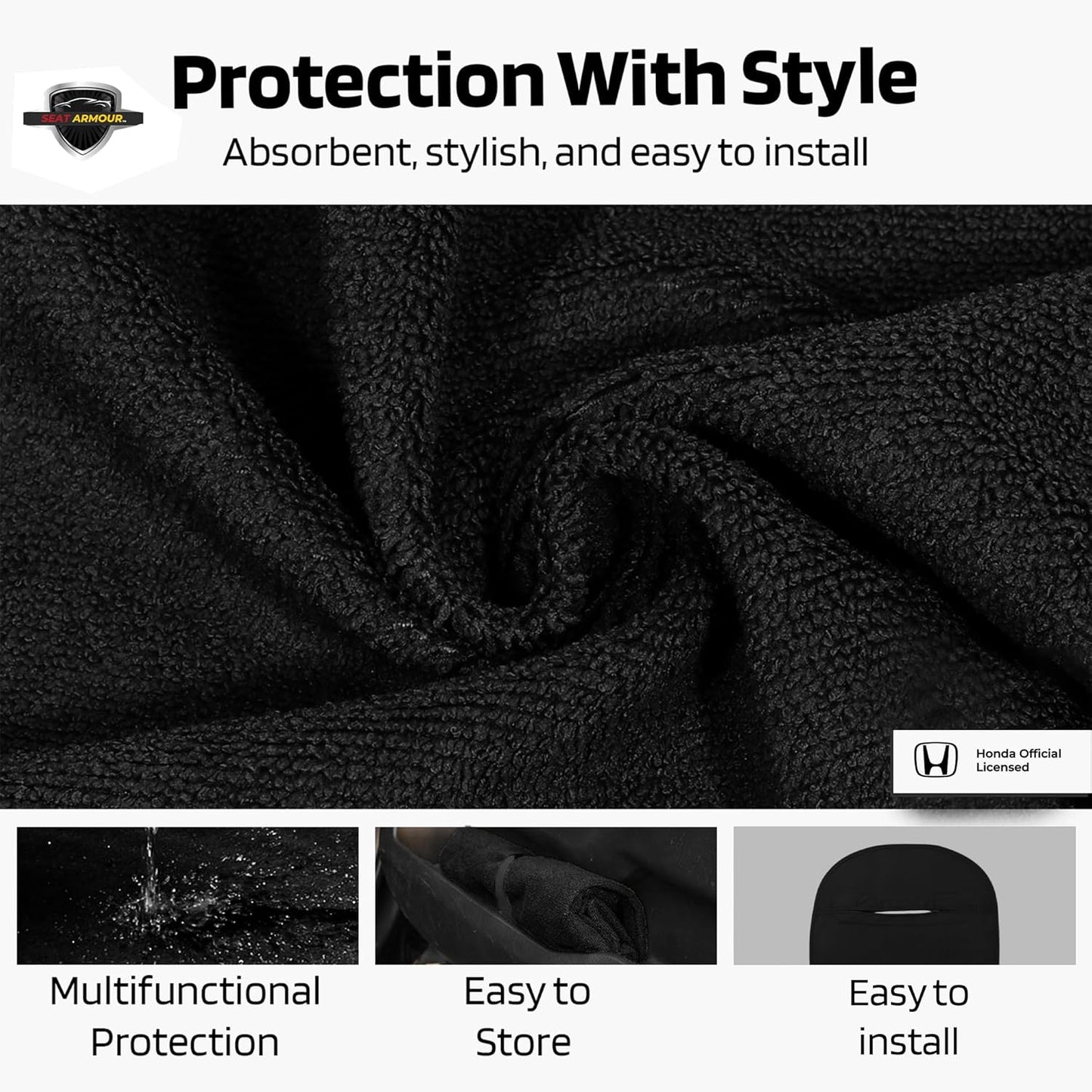 Seat Armour SA100HONB Officially Licenced Honda Black Car Seat Protector Towel