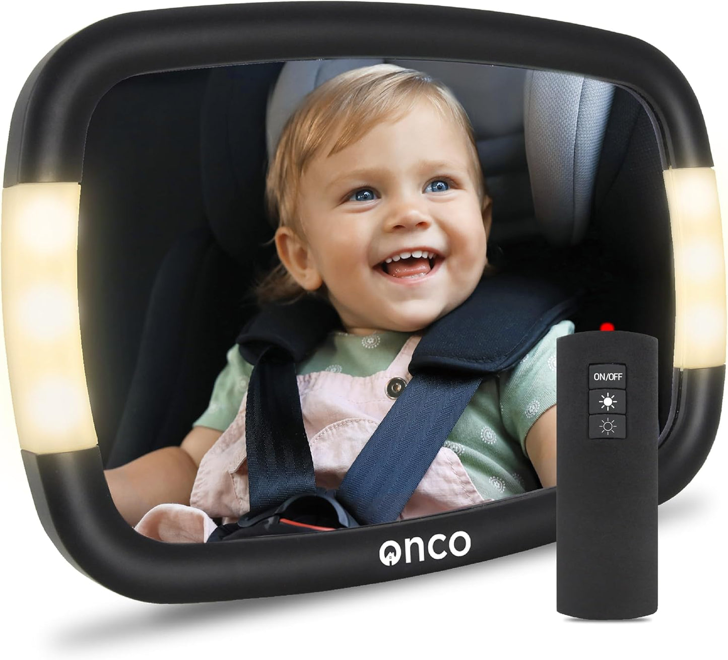 Onco Fixed Headrest Car Mirror - Tesla-Compatible, 100% Shatterproof & Shake-Proof for Baby Rear Facing, Adjustable Seat Mirror for Car Journeys