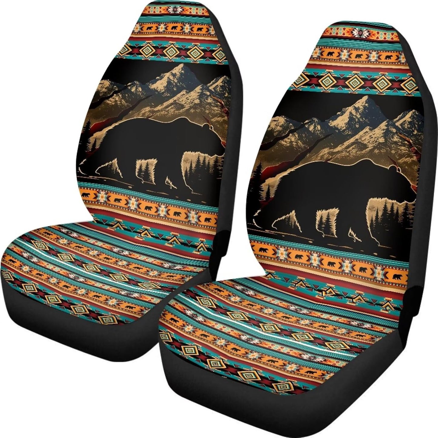 TOADDMOS Bohemian Colorful Mandala Patchwork Car Seat Covers Bucket Front Seats Protector,Universal Fit Cars,Sedan,SUV