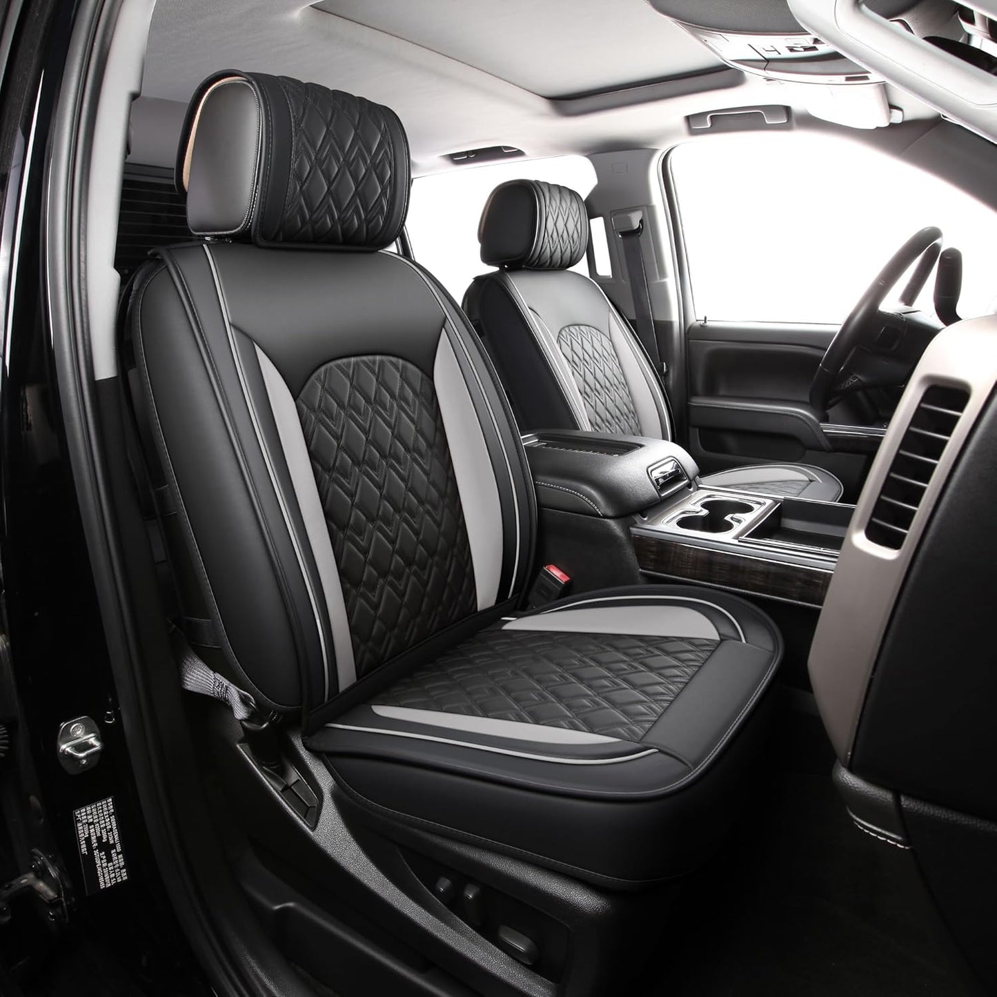 JOJOBAY Chevy Silverado Seat Covers,Leather Seat Covers for GMC Sierra,Custom Fit 2007-2025 1500 2500HD 3500HD Crew Double Extended Regular Cab,LT LZT RST Trail Boss(Front Pair,Black)