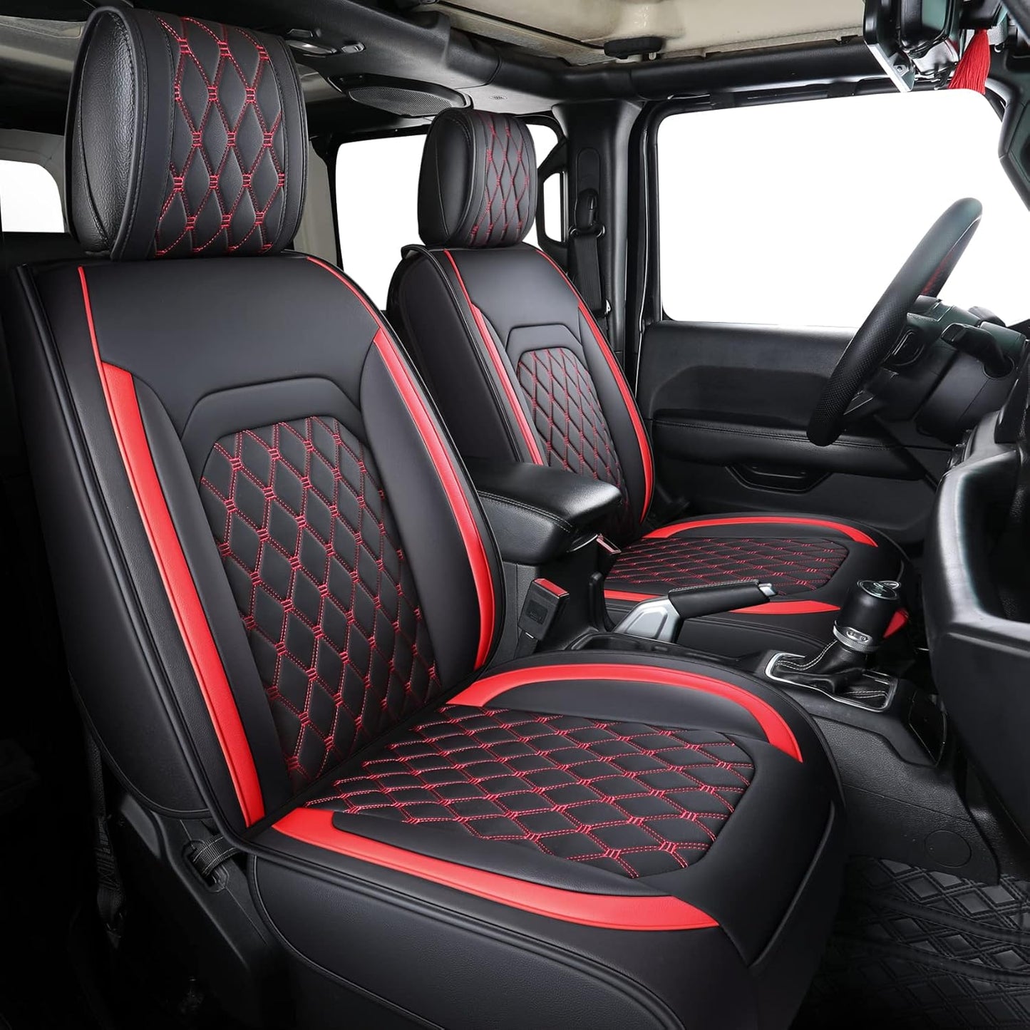 Aierxuan Front Seat Covers Compatible with Jeep Wrangler JK JL Custom Fit 2007-2025 2/4 Door Sahara Willys Sport High Altitude Unlimited Truck Pickup Waterproof Leather(2 PCS Front, Black-White)