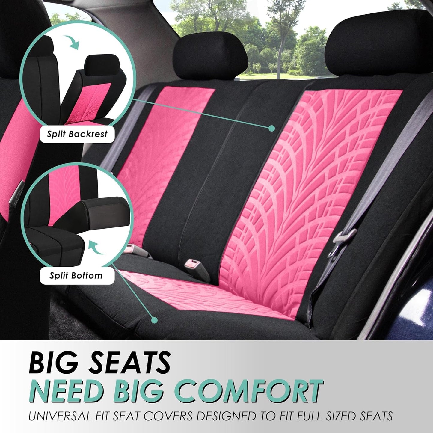 FH Group Car Seat Covers Full Set Premium Cloth - Universal Fit, Automotive Seat Cover, Low Back Front Seat Covers, Airbag Compatible, Split Bench Rear Seat, Washable Seat Cover for SUV, Sedan Pink