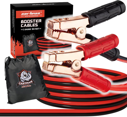 CARTMAN 1 Gauge 20 Feet Jumper Cables 800AMP Heavy Duty Booster Cables with Carry Bag