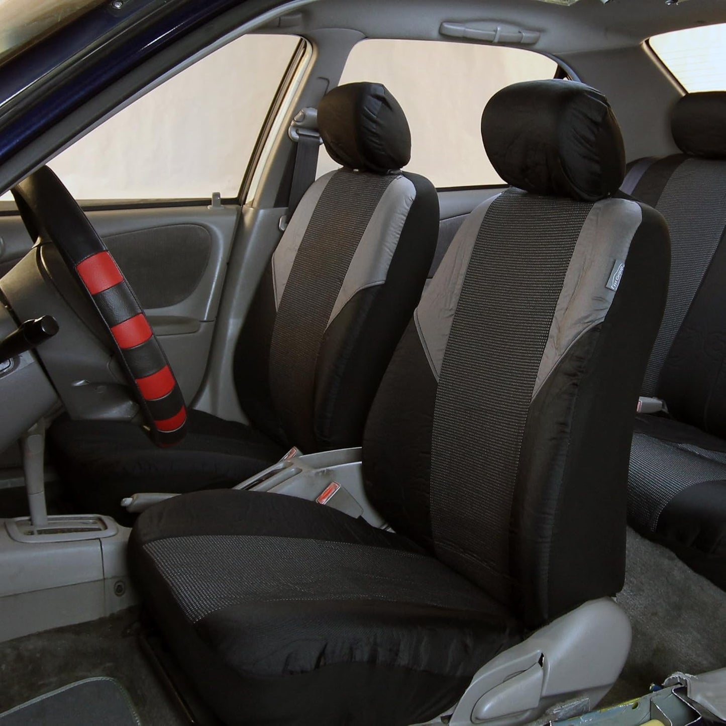 FH Group Car Seat Covers Front Set Cloth - Seat Covers for Low Back Seats with Removable Headrest, Universal Fit, Automotive Seat Cover, Airbag Compatible Car Seat Cover for SUV, Sedan, Van Gray